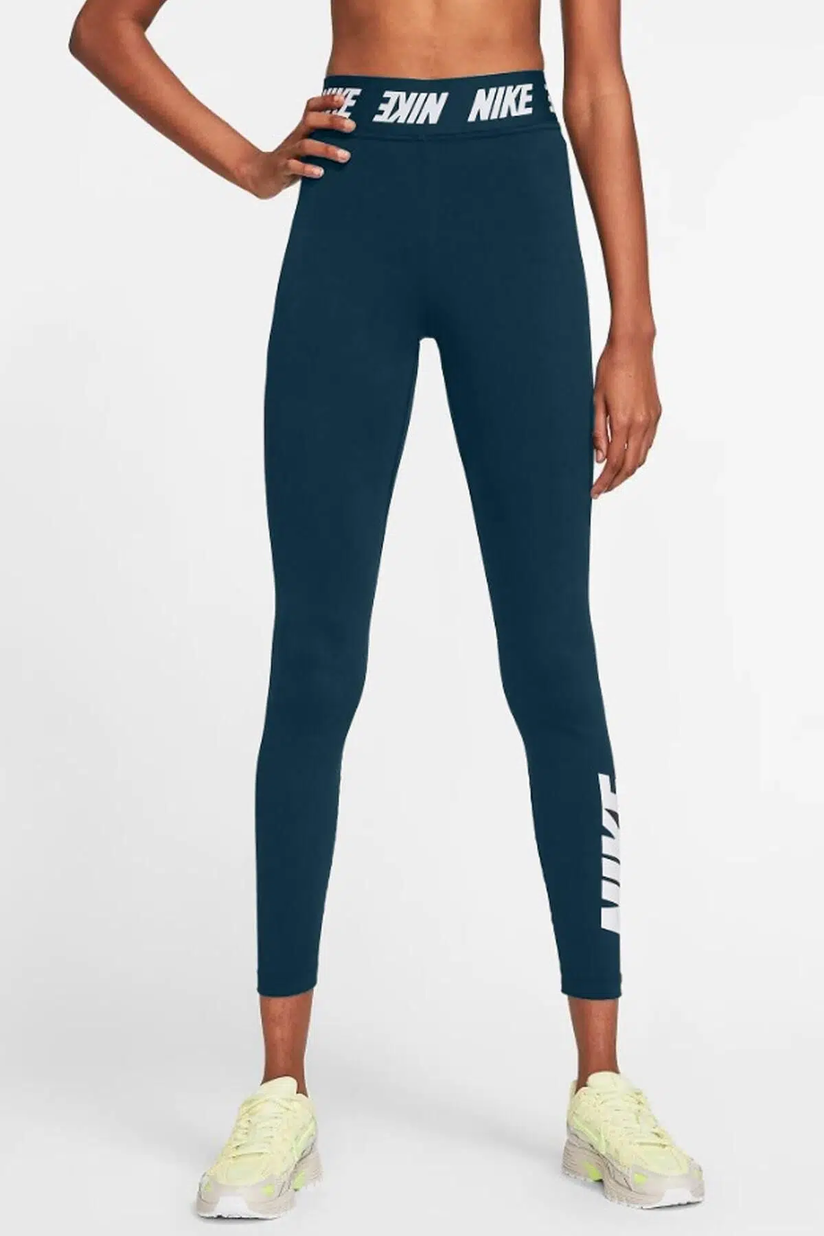 Nike Sportswear Tight Fit Bel Bantlı Yüksek Belli Pamuk Polyester Tayt Petrol Mavi