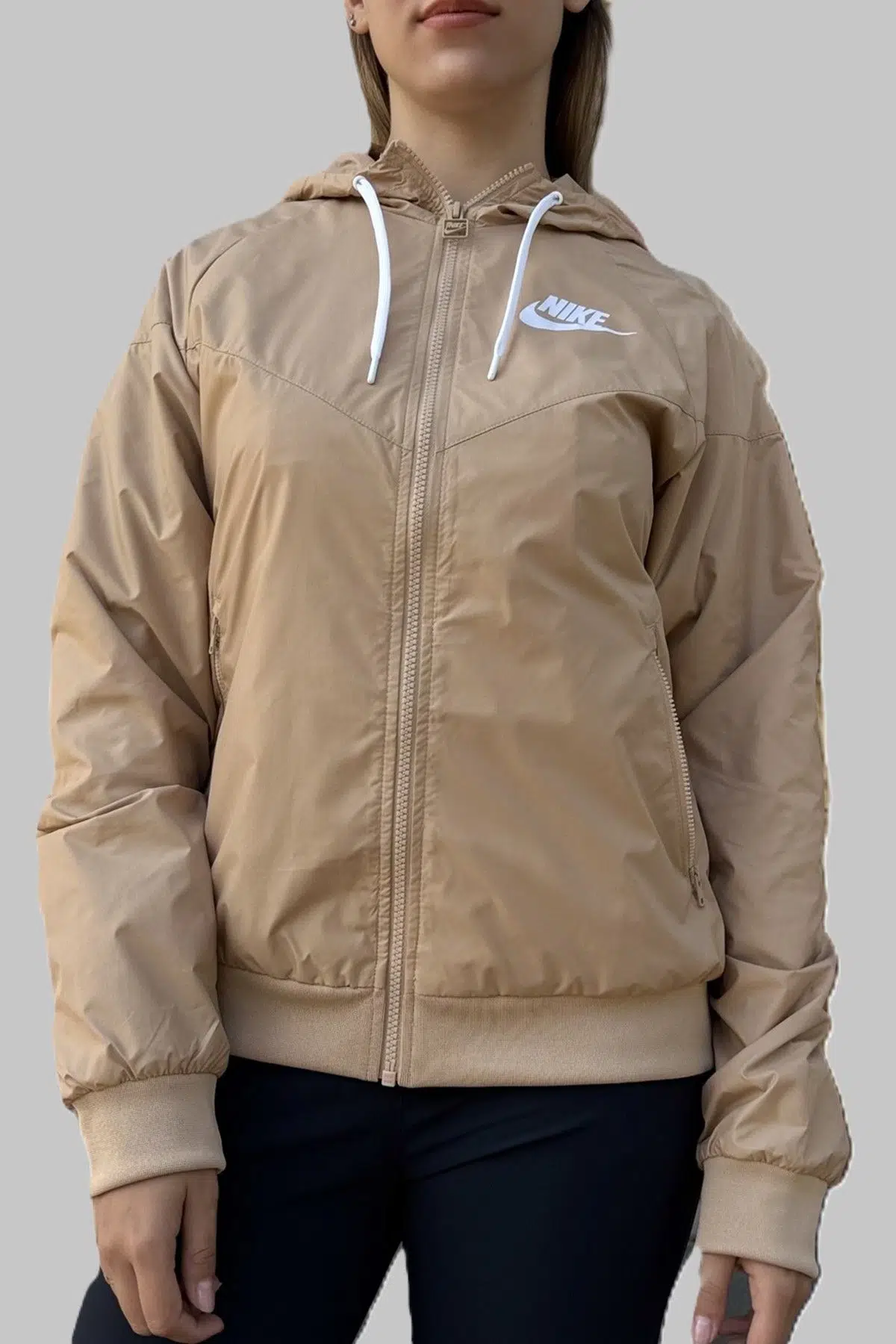 Nike Sportswear Windrunner Jacket Kadın Kapüşonlu Spor Ceket Bej