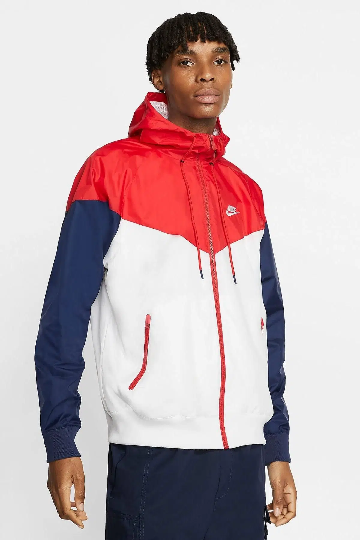 Nike Sportswear Windrunner Jacket Loose Fit Geniş Kalıp Rüzgarlık Kırmızı Beyaz Lacivert