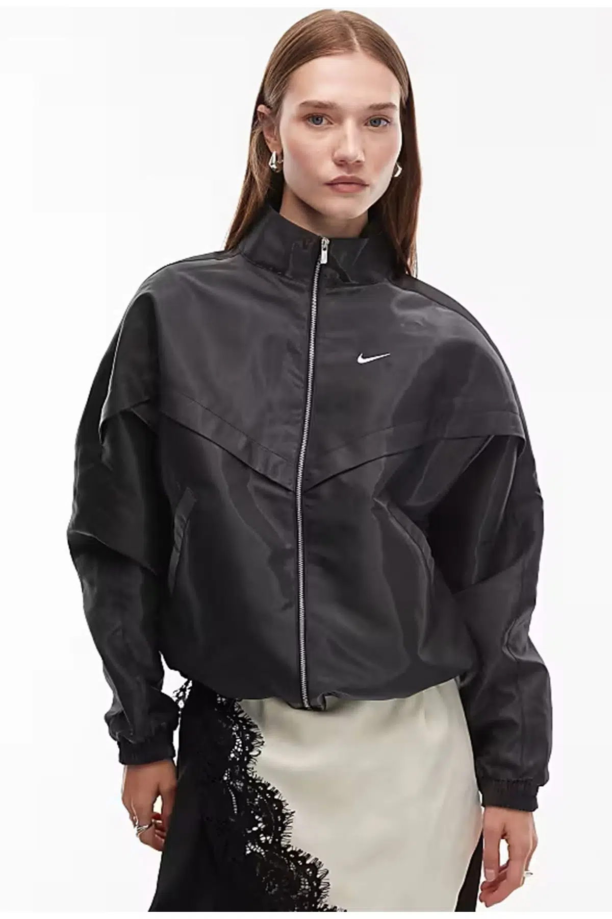 Nike Sportswear Windrunner Womens Shine Oversized Jacket Bol Kesim Kadın Günlük Ceket Siyah