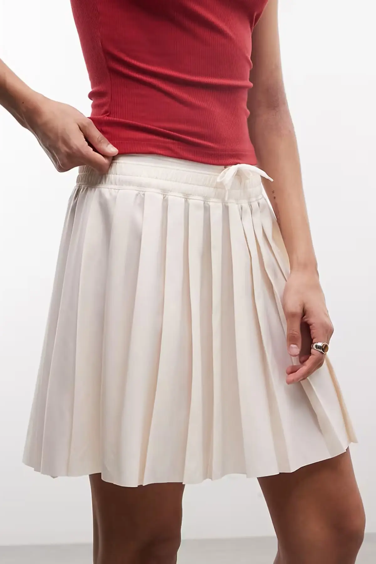IF0589-103 Nike Sportswear Women's Mid Rise Pleated Skirt Cream Kadın Pileli Etek Krem