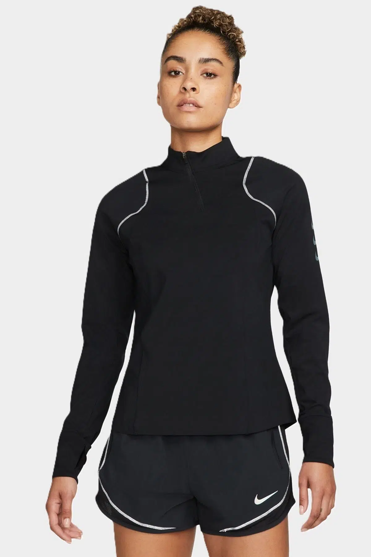 Nike Dri Fit ADV Running Division 1/4 Zip Kadın Yarım Fermuarlı Reflektörlü Koşu Antrenman Sweatshirt Siyah