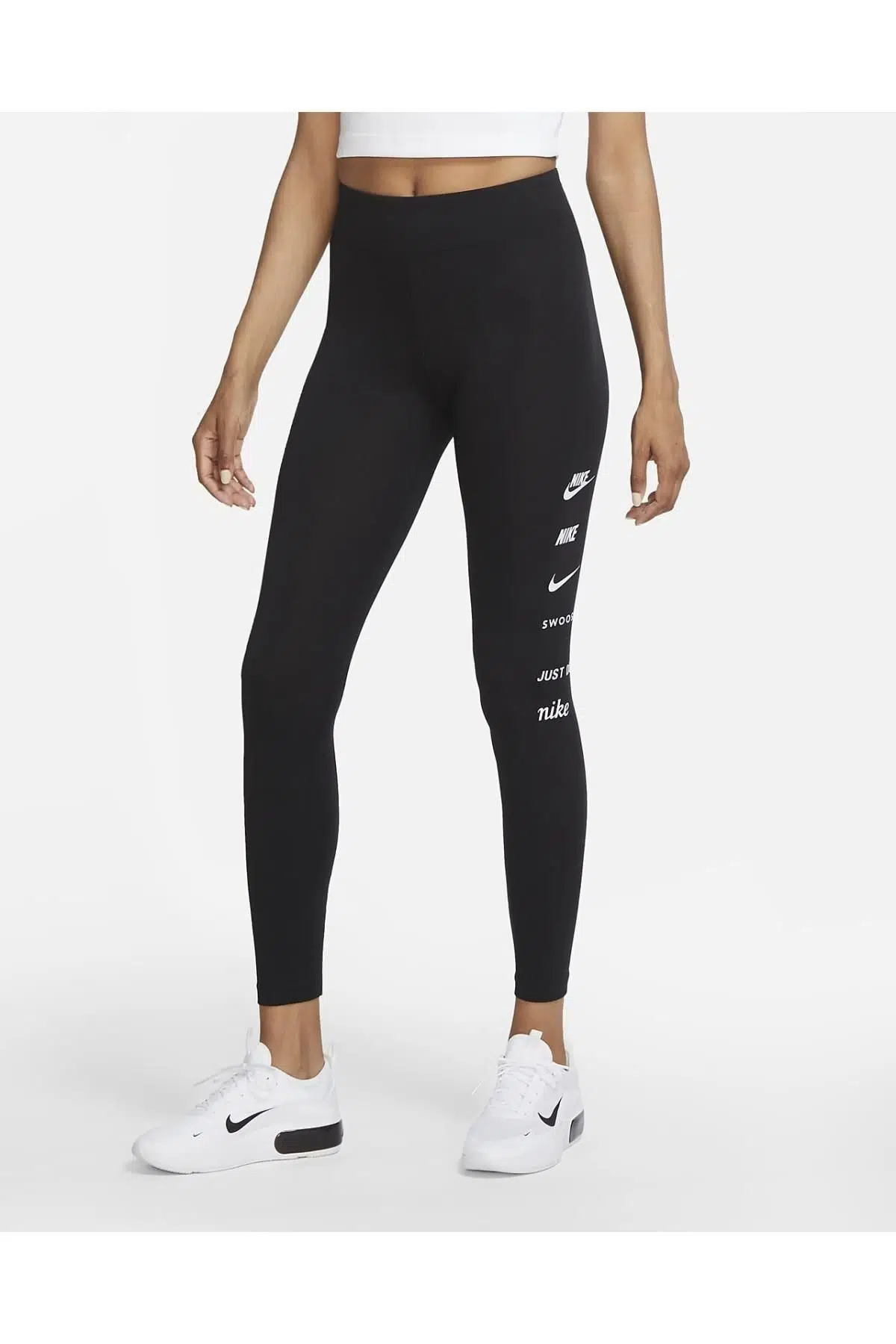 Nike Sportswear Swoosh Yüksek Belli Siyah Tayt