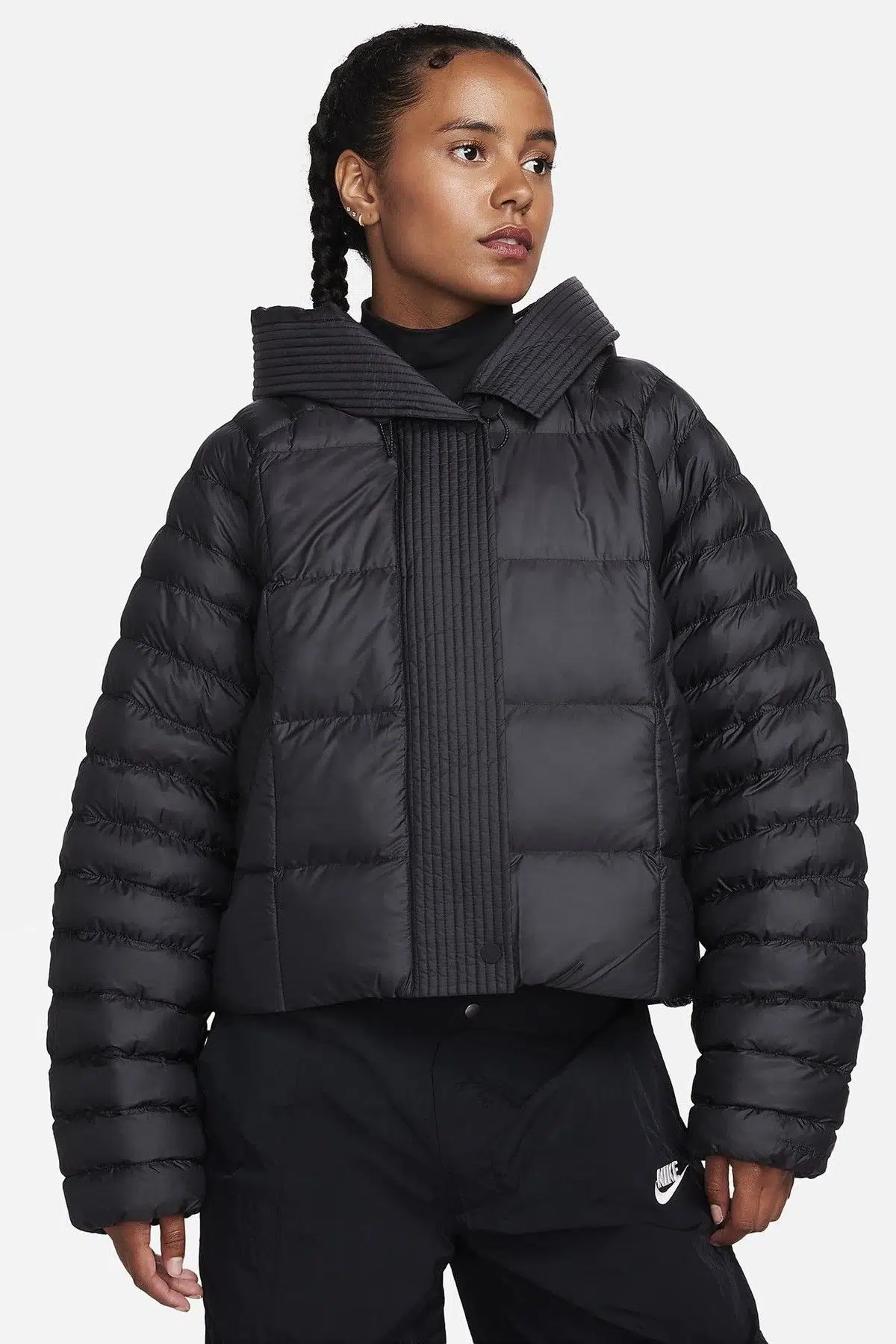 Nike Therma Fit Puffer PrimaLoft Oversize Hoodie Jacket Kadın Sentetik Dolgu Kapüşonlu Mont Siyah