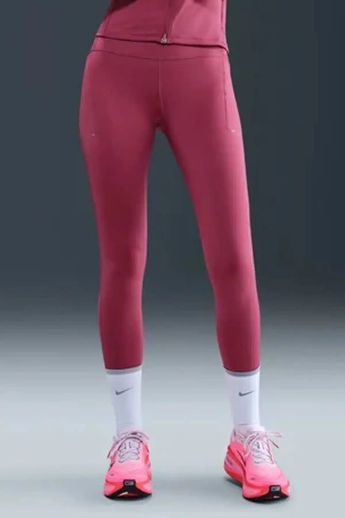 Nike Swift Dri Fit High Rise 7/8 Running Leggings With Pockets Kadın 3 Cepli Antrenman Koşu Taytı Pembe