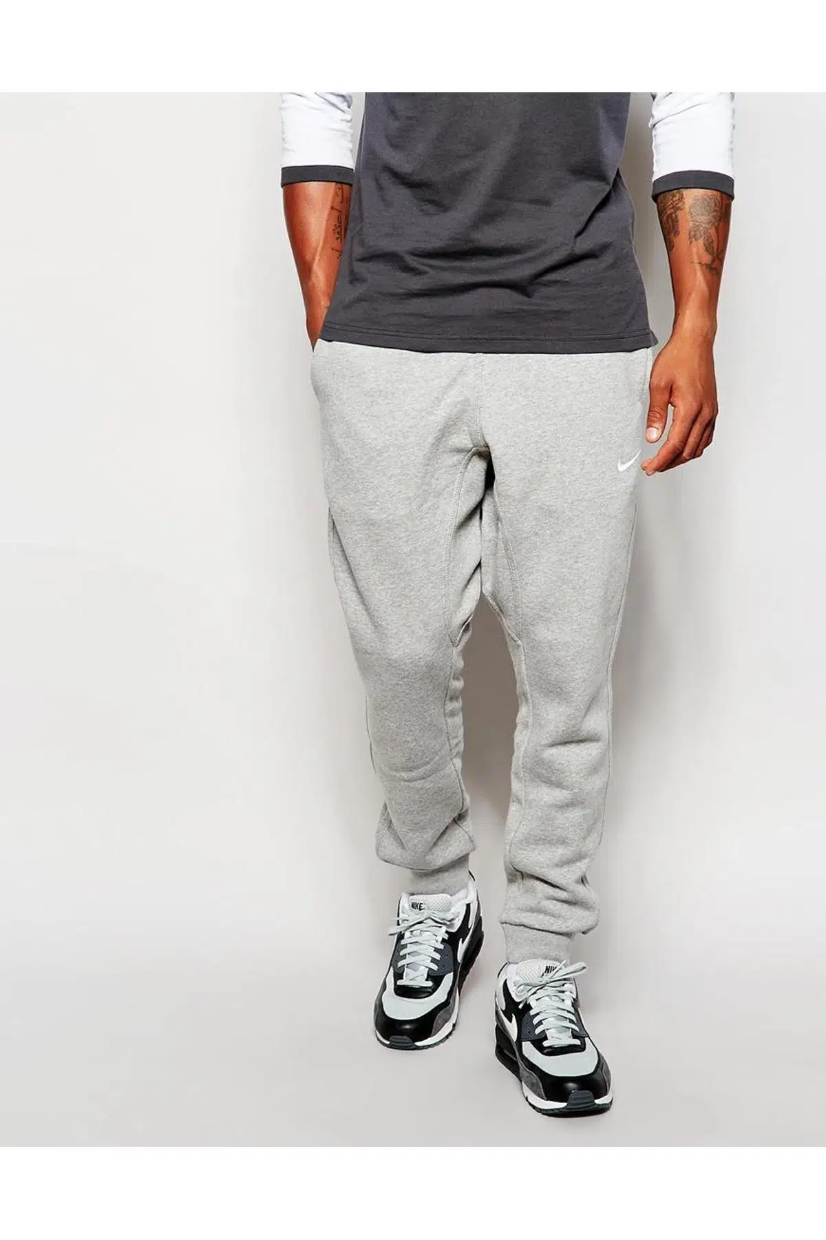 Sportswear Fleece Jogger Taper Leg Dar Kesim Eşofman Altı Şardonlu Polarlı Gri