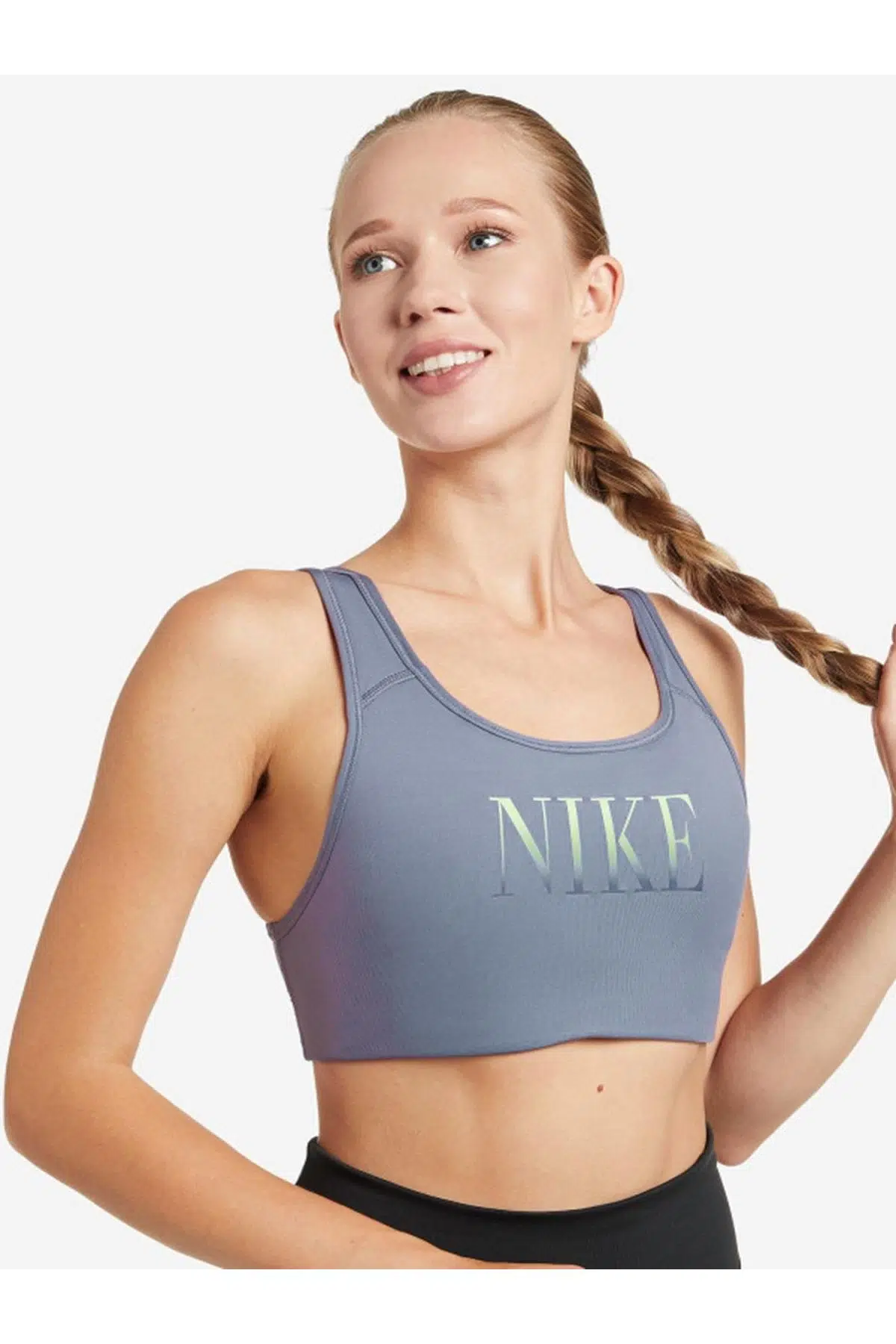 Nike Dynamic Training One Swoosh Dri Fit Women's Mid Support Sports Padded Sporcu Pedli Bra Mavi