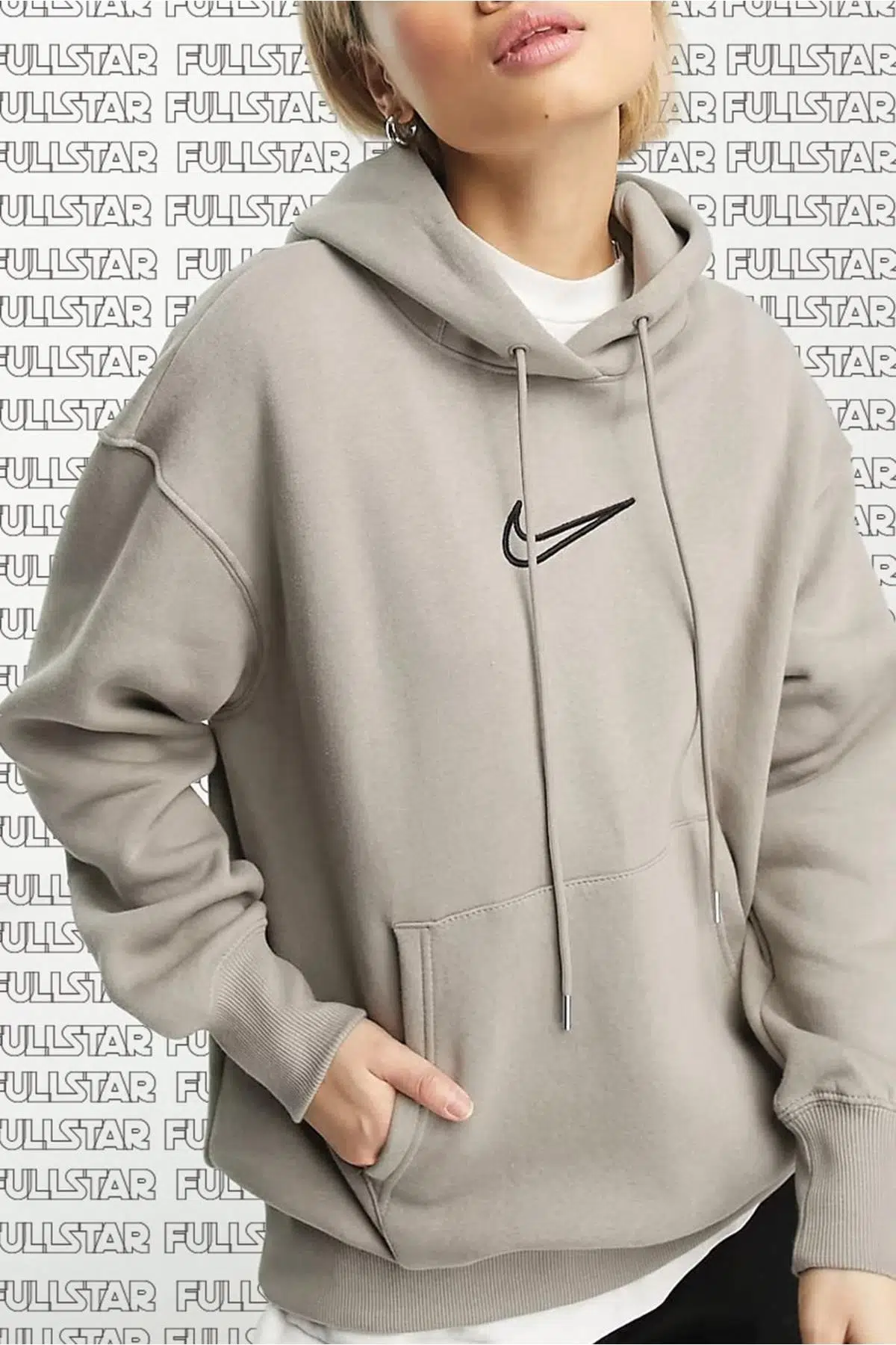 Nike Swoosh Phoenix Loose Fit Hoodie Bol Kalıp Şardonlu Kapüşonlu Sweatshirt Vizon