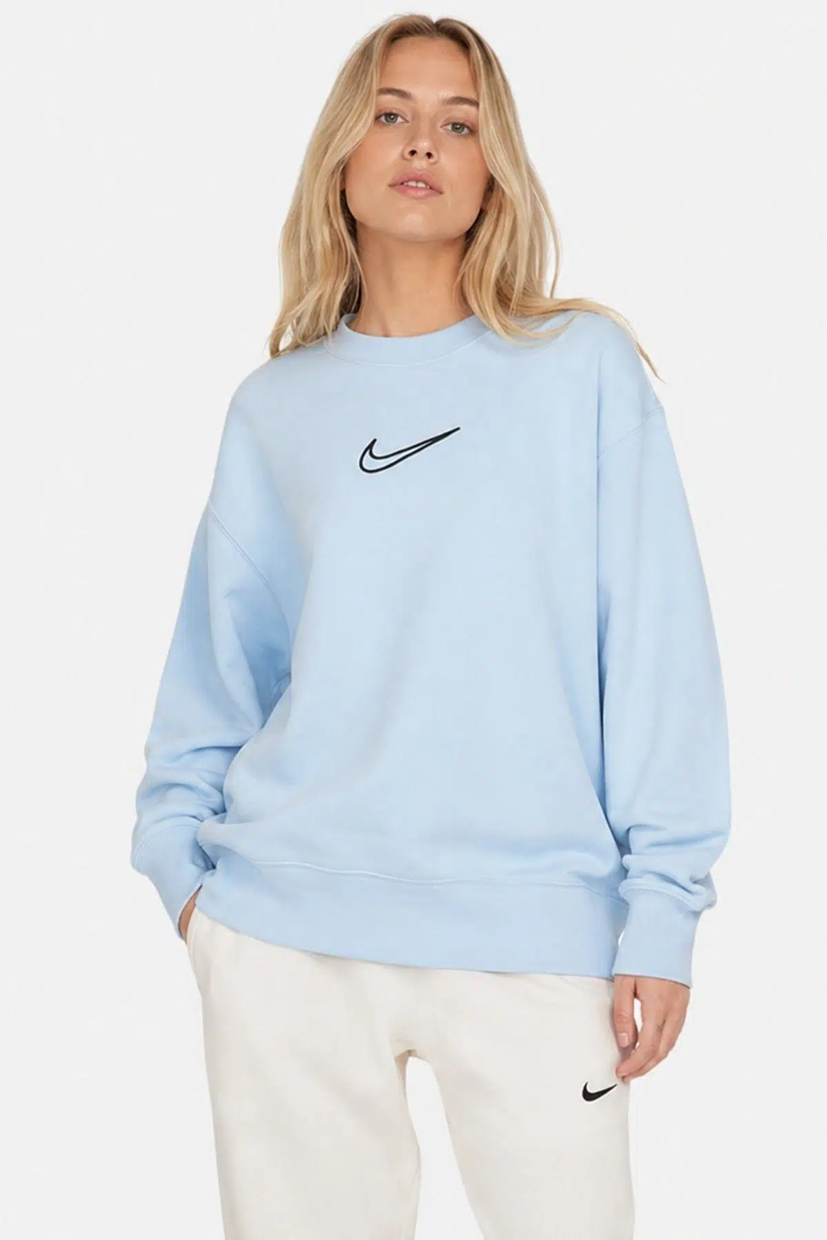 Nike Swoosh Phoenix Oversize Sweatshirt Oversize Şardonlu Bisiklet Yaka Bol Kesim Sweatshirt Mavi