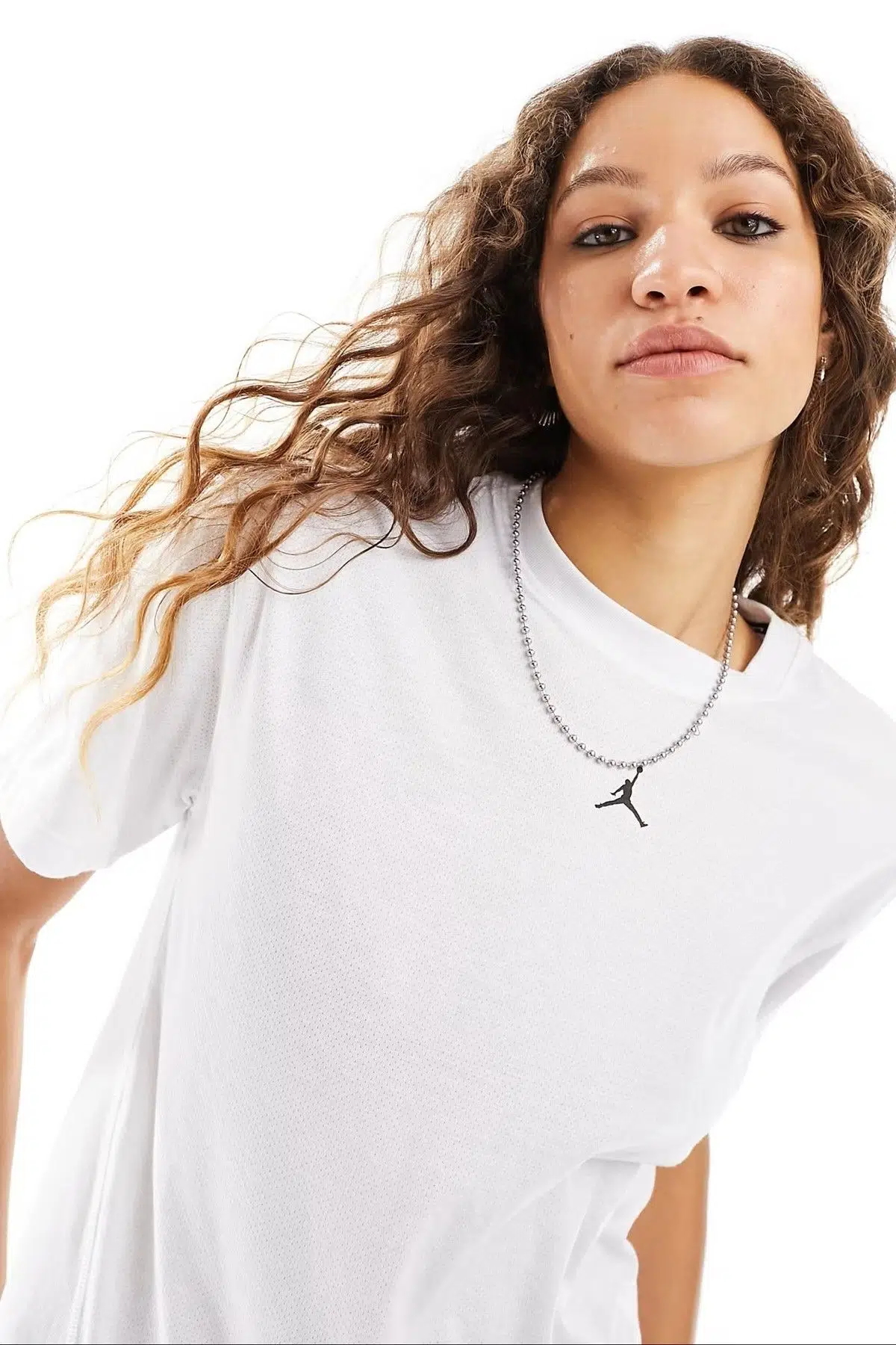 Nike Jordan Diamond Jumpan Women’s Loose Fit Top T-shirt Kadın Bol Kalıp File Detaylı Tişört Beyaz