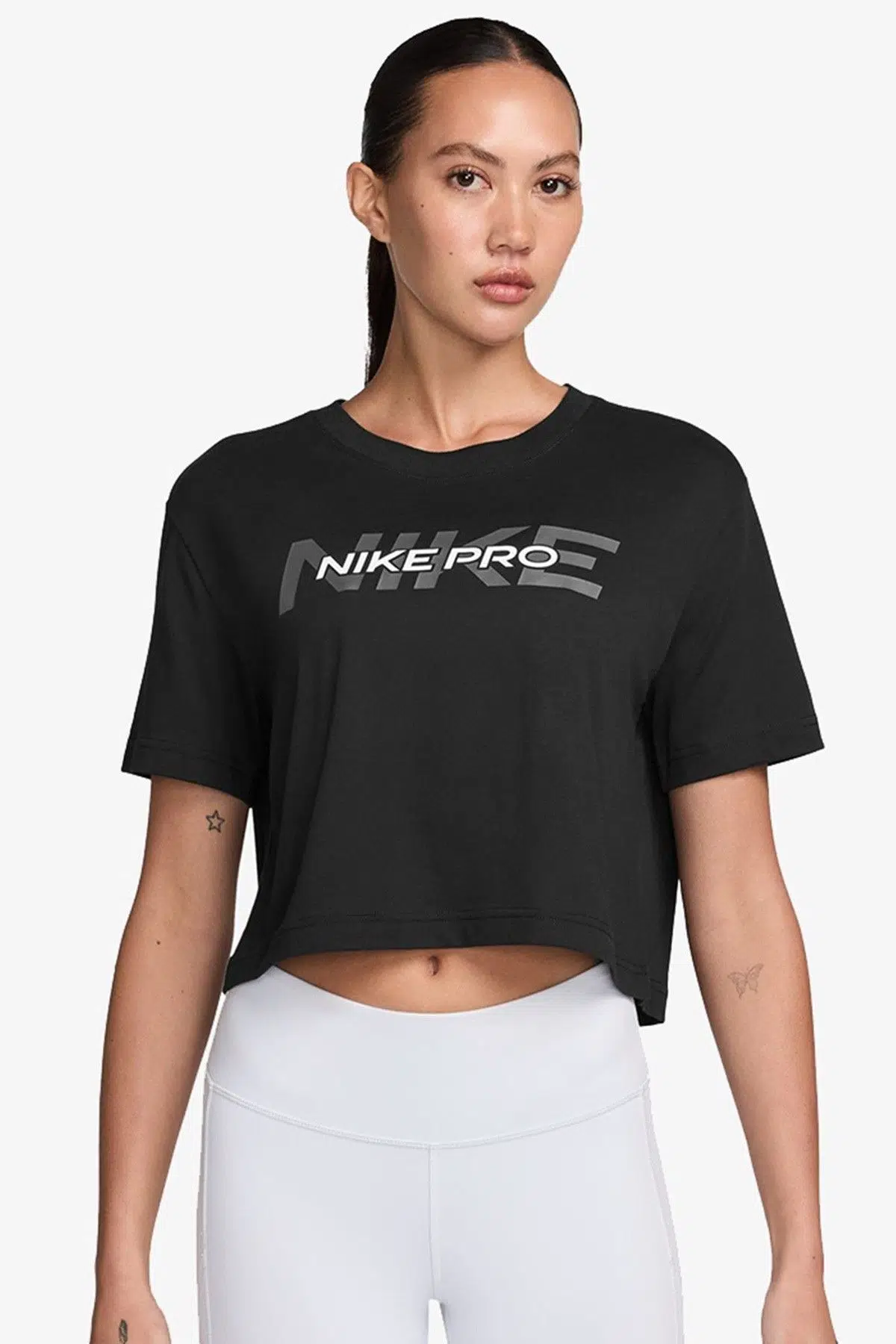Nike Pro Dri Fİit Women's Crop Loose Fit T-Shirt Kadın Bol Kesim Kısa Koşu Antrenman Tişörtü Siyah 