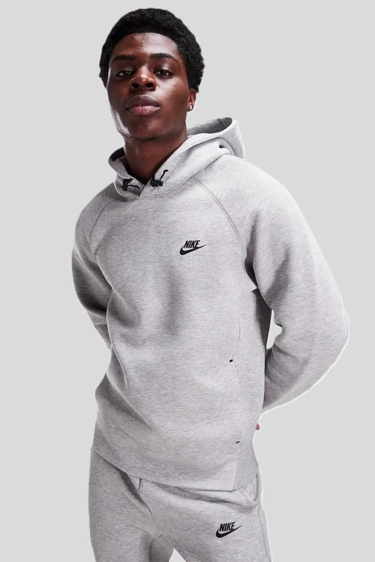 Nike Tech Fleece Windrunner Pullover Hoodie Kapüşonlu Unisex Sweatshirt Gri Melanj