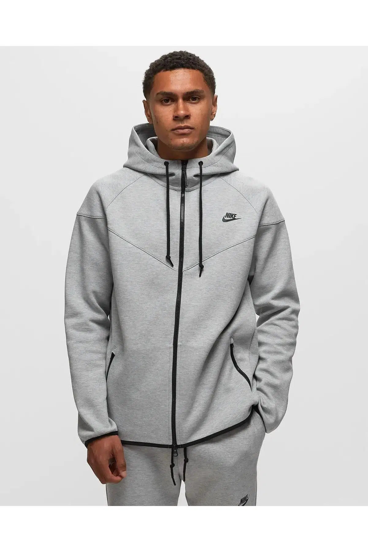 Nike Tech Fleece Full Zip OG 10 Years Windrunner Hoodie Kapüşonlu Unisex Sweatshirt Gri Melanj