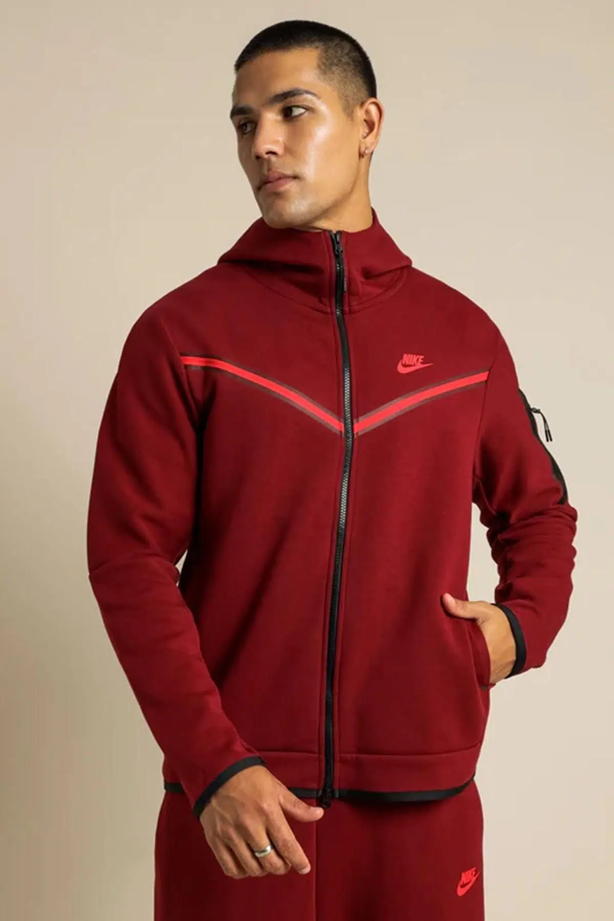 Nike Tech Fleece Full Zip Unisex Hoodie Kapüşonlu Fermuarlı Sweatshirt Bordo