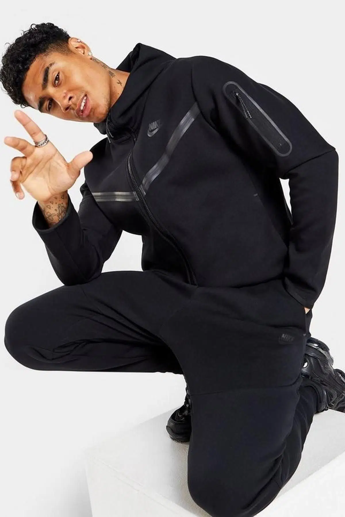 Nike Tech Fleece Full Zip Unisex Hoodie Kapüşonlu Fermuarlı Sweatshirt Siyah