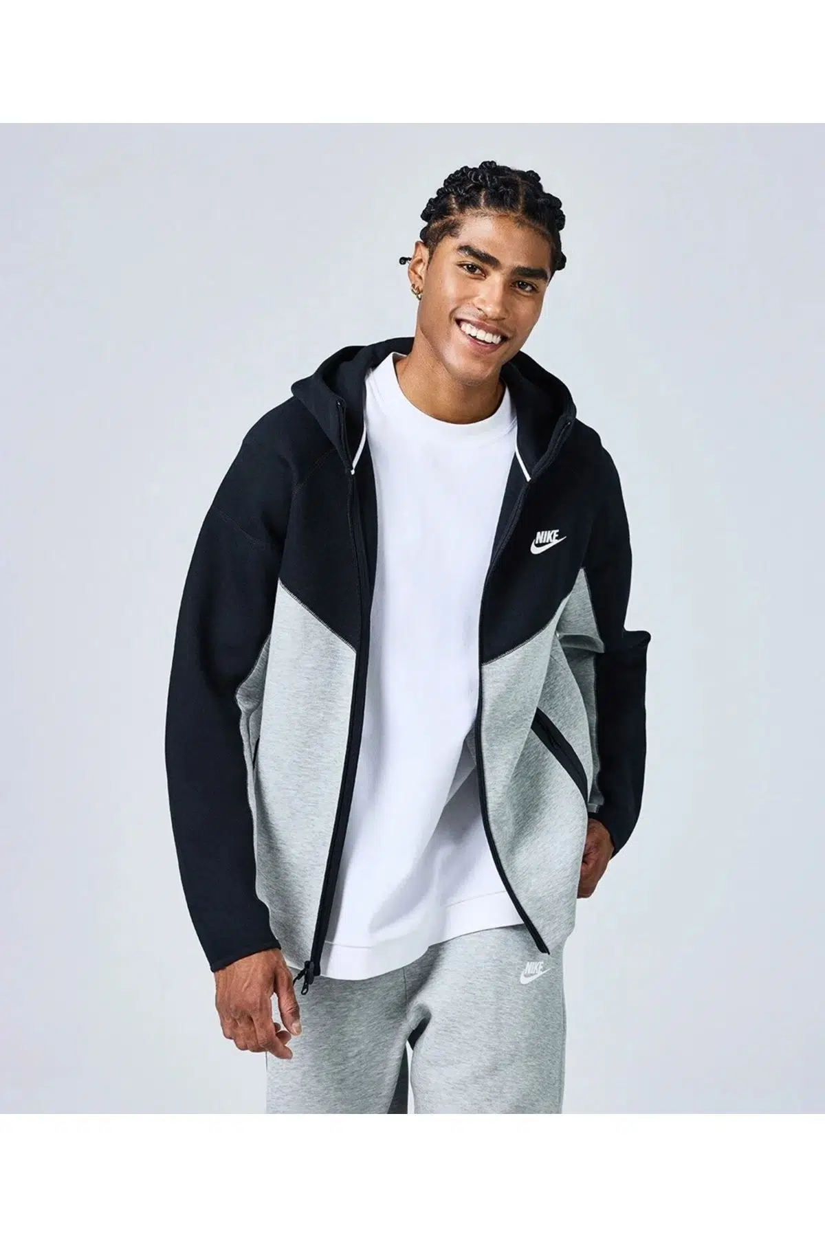 Nike Tech Fleece Full Zip Windrunner Hoodie Kapüşonlu Erkek Sweatshirt Siyah Gri