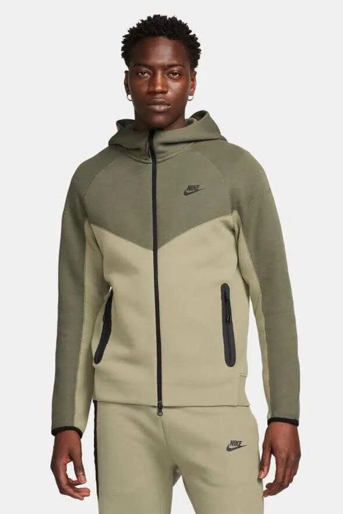 Nike Tech Fleece Full Zip Windrunner Hoodie Green Kapüşonlu Unisex Sweatshirt Haki