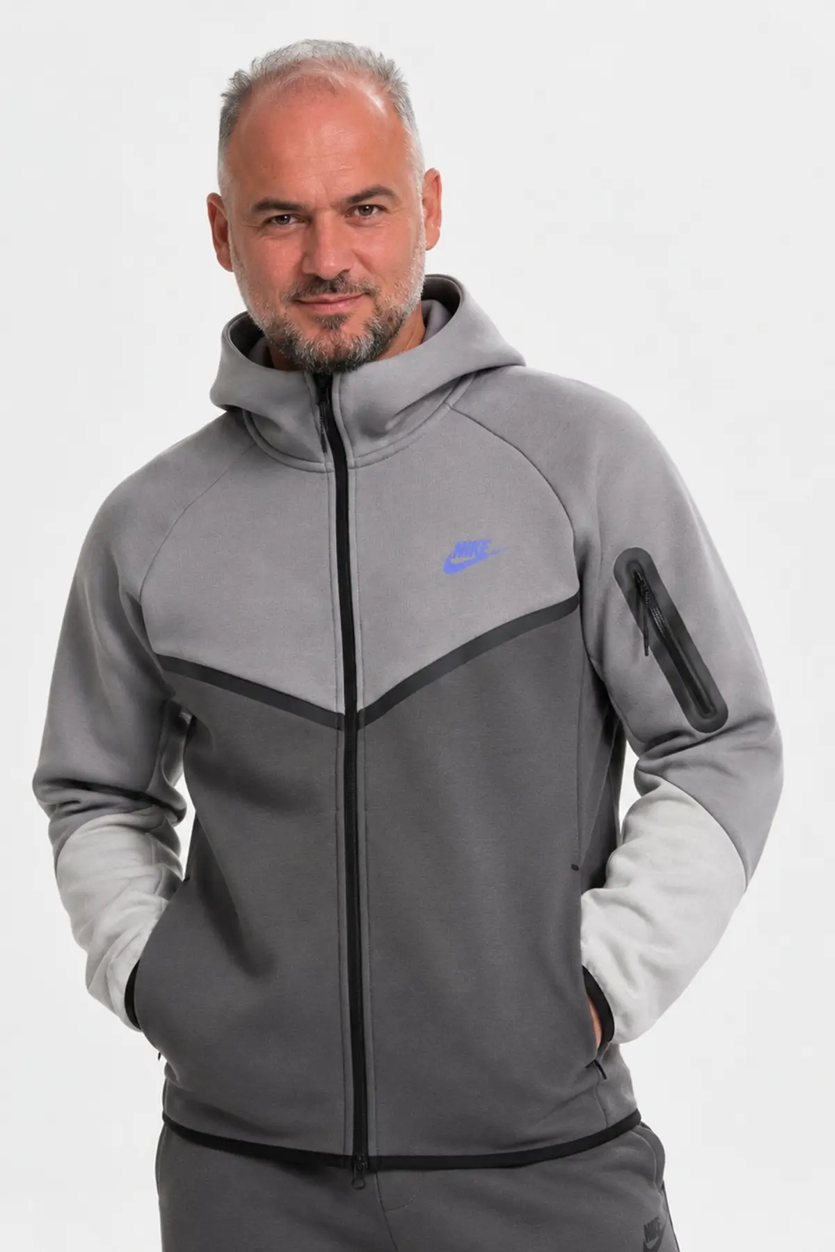 HV0949-018 Nike Tech Fleece Full Zip Windrunner Hoodie Kapüşonlu Unisex Sweatshirt Gri