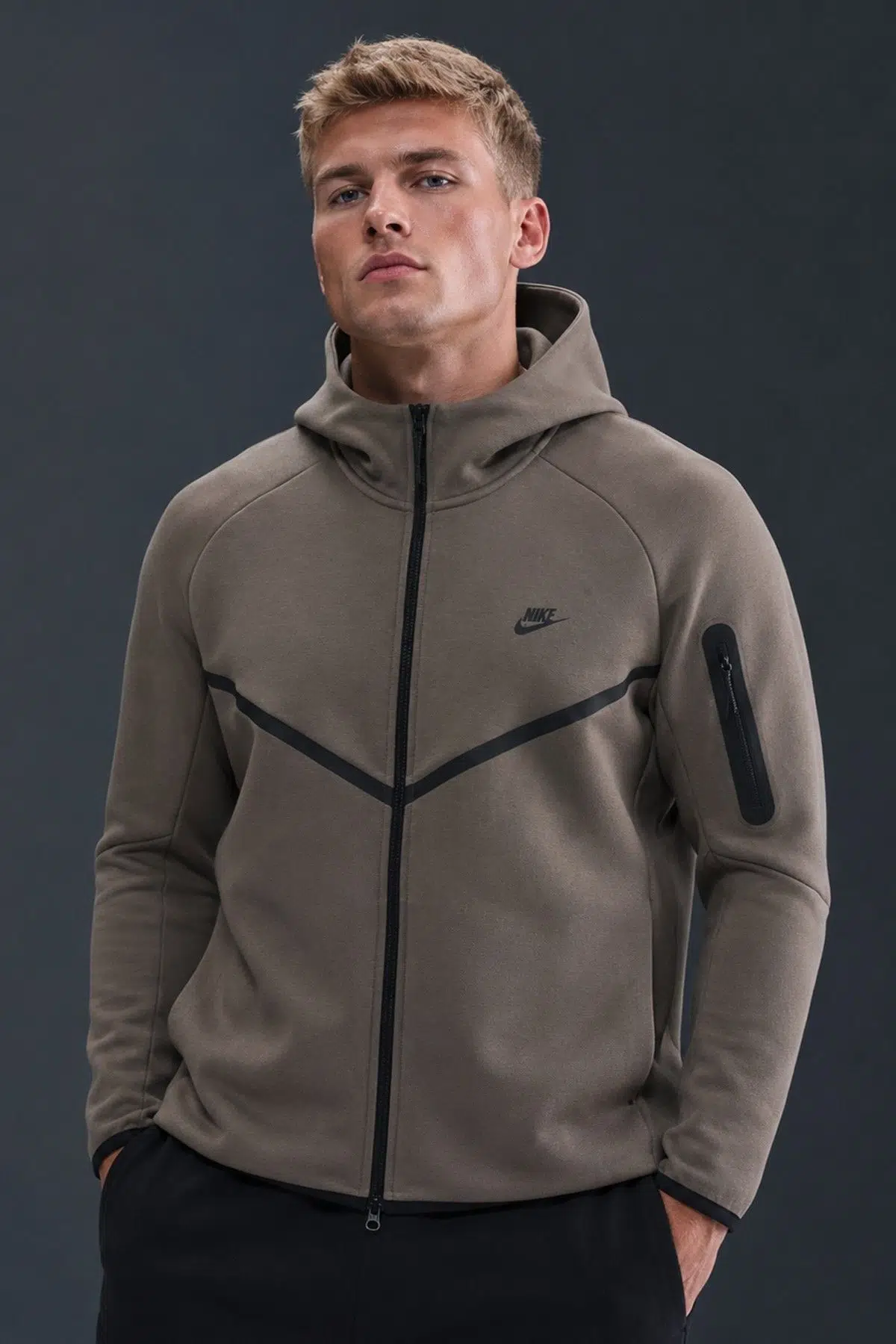 Nike Tech Fleece Full Zip Windrunner Hoodie Kapüşonlu Unisex Sweatshirt Kahverengi