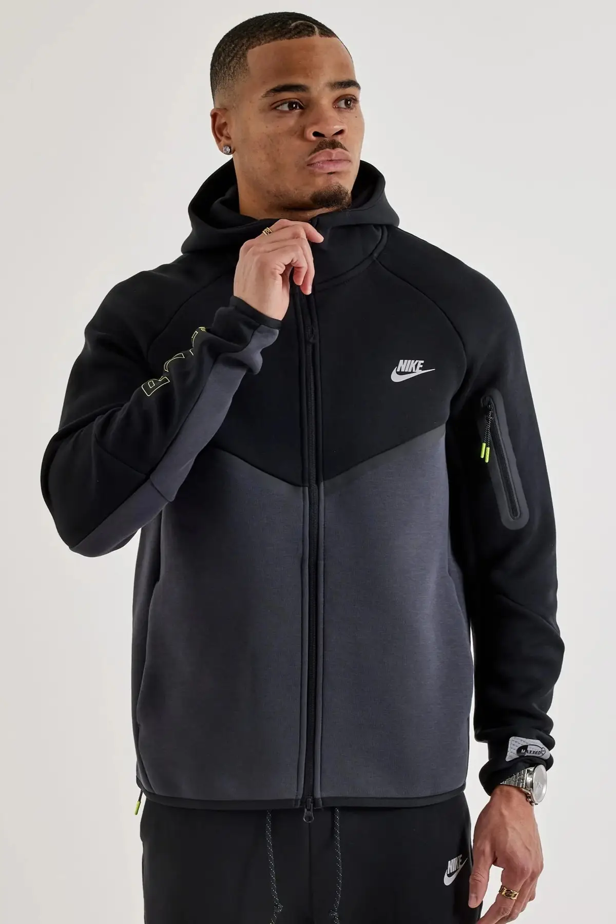 IQ1013-010 Nike Tech Fleece Full Zip Windrunner Hoodie Kapüşonlu Unisex Sweatshirt Siyah