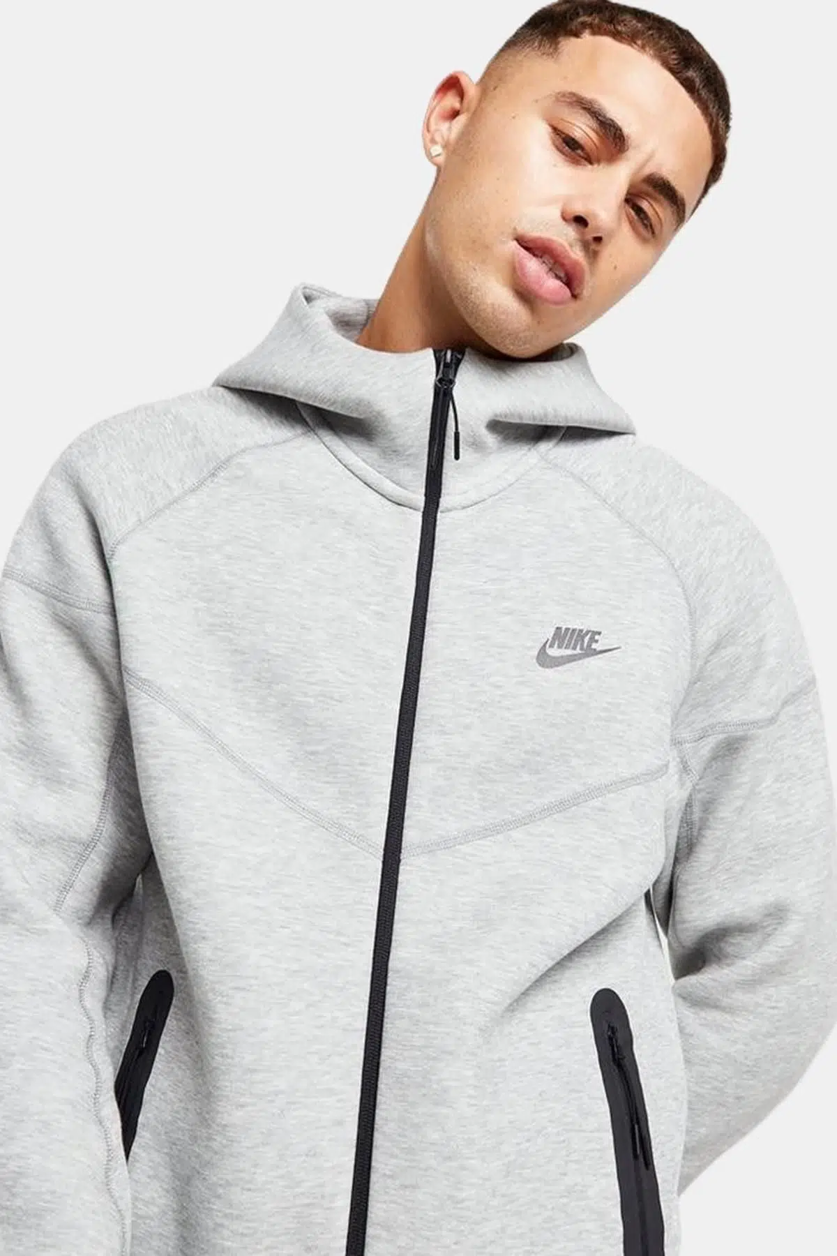 Nike Tech Fleece Full Zip Windrunner Hoodie Navy Kapüşonlu Unisex Sweatshirt Gri Melanj