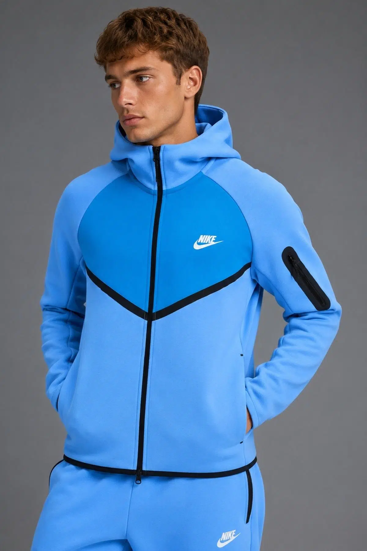Nike Tech Fleece Mix Wr Full Zip Hoodie Kapüşonlu Unisex Sweatshirt Mavi