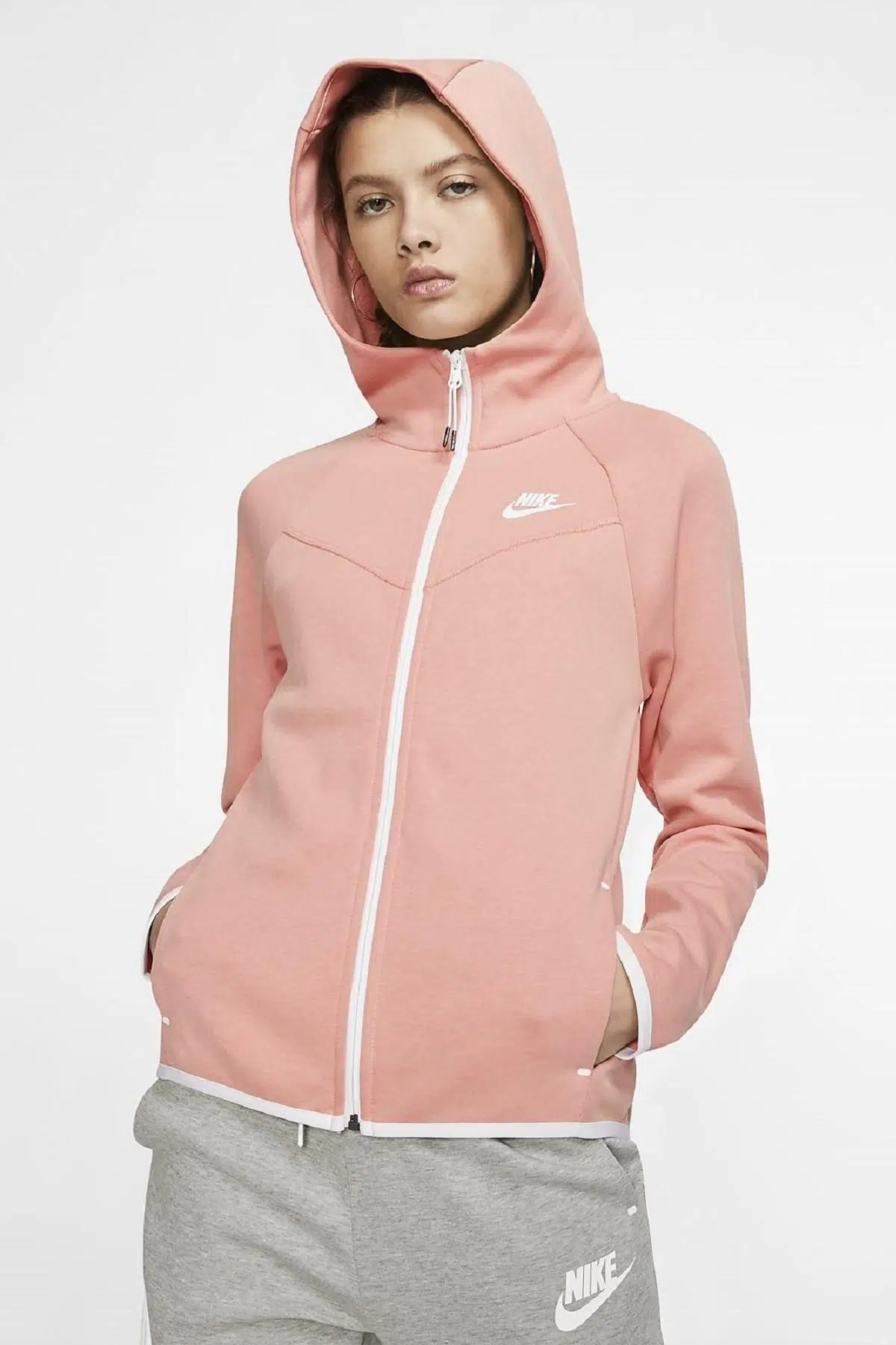 Nike Sportswear Tech Fleece Full-Zip Hoodie Kadın Sweatshirt Somon Pembesi 