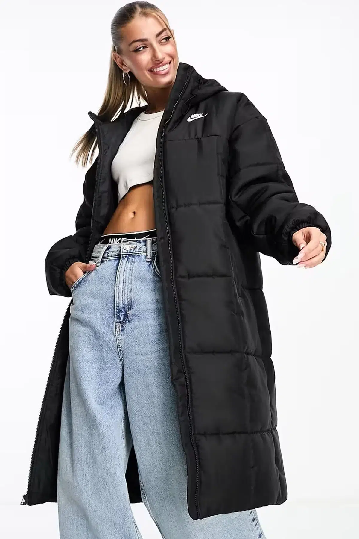 Nike Terma Fit Synthetic Fill Loose Fit Classic Maxi Puffer Jacket Kadın Kapüşonlu Bol Kesim Parka Siyah