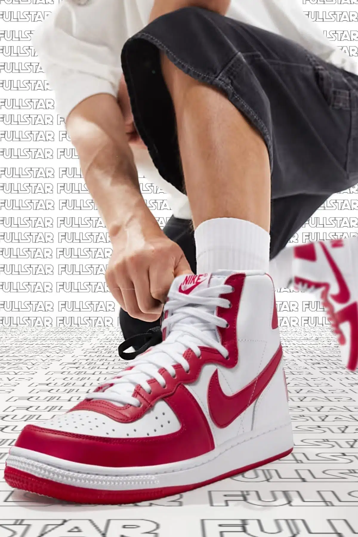 Nike Terminatör High Sneaker White Red Lethar Hakiki Deri Erkek Günlük Spor Ayakkabı Beyaz Kırmızı