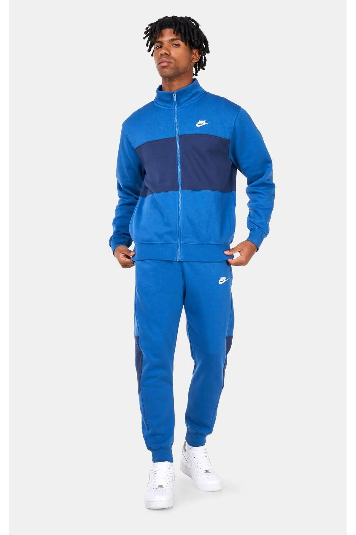Nike Track Suit Fleece Colorblock Full Zip Şardonlu Pamuklu Kalın Eşofman Takımı Mavi