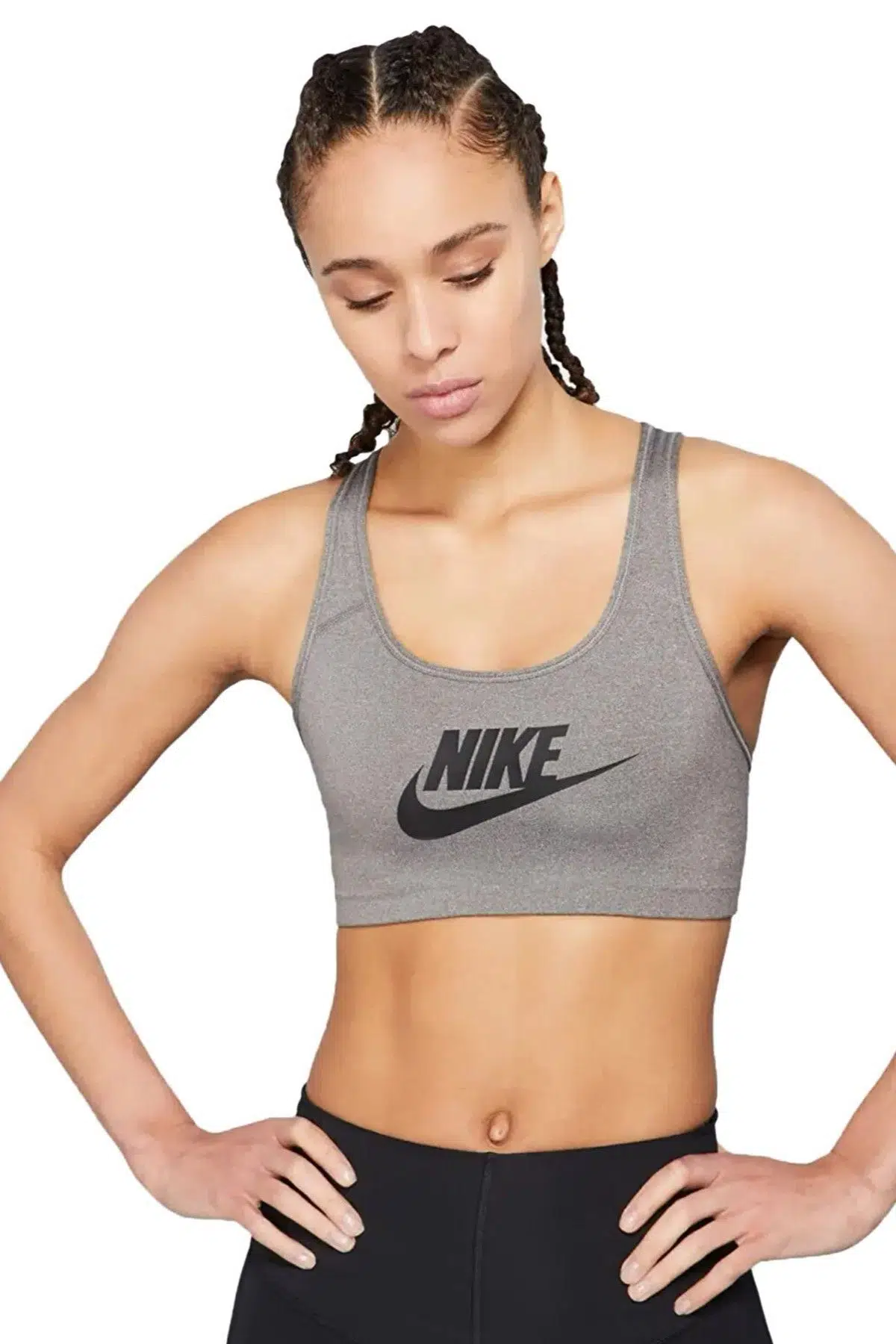 Nike Training Futura Swoosh Medium Support Sports Bra Kadın Spor Büstiyer Bra Gri