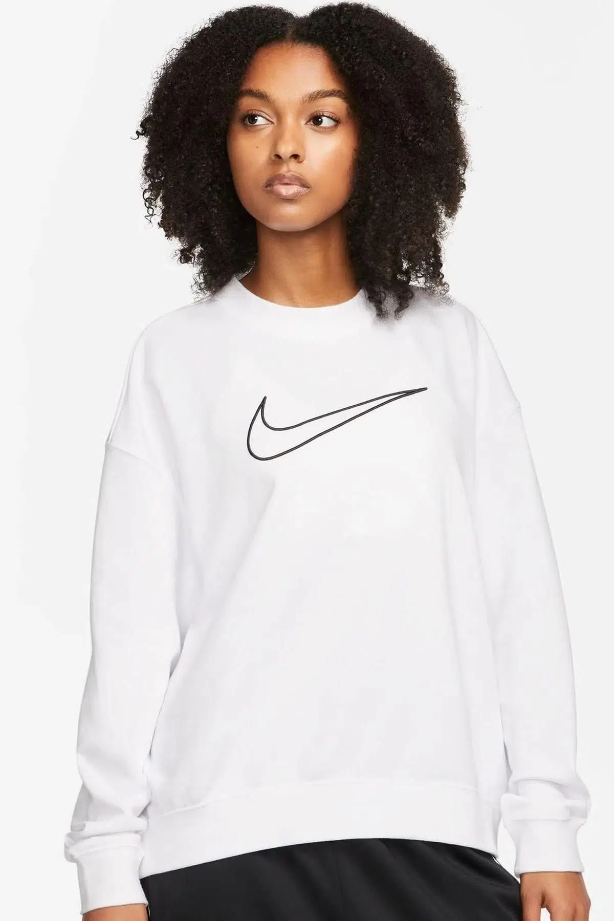 Nike Training Plus Essential Get Fit Dri Fit Graphic Crew White Oversized Bol Kesim Kadın Sweatshirt Beyaz