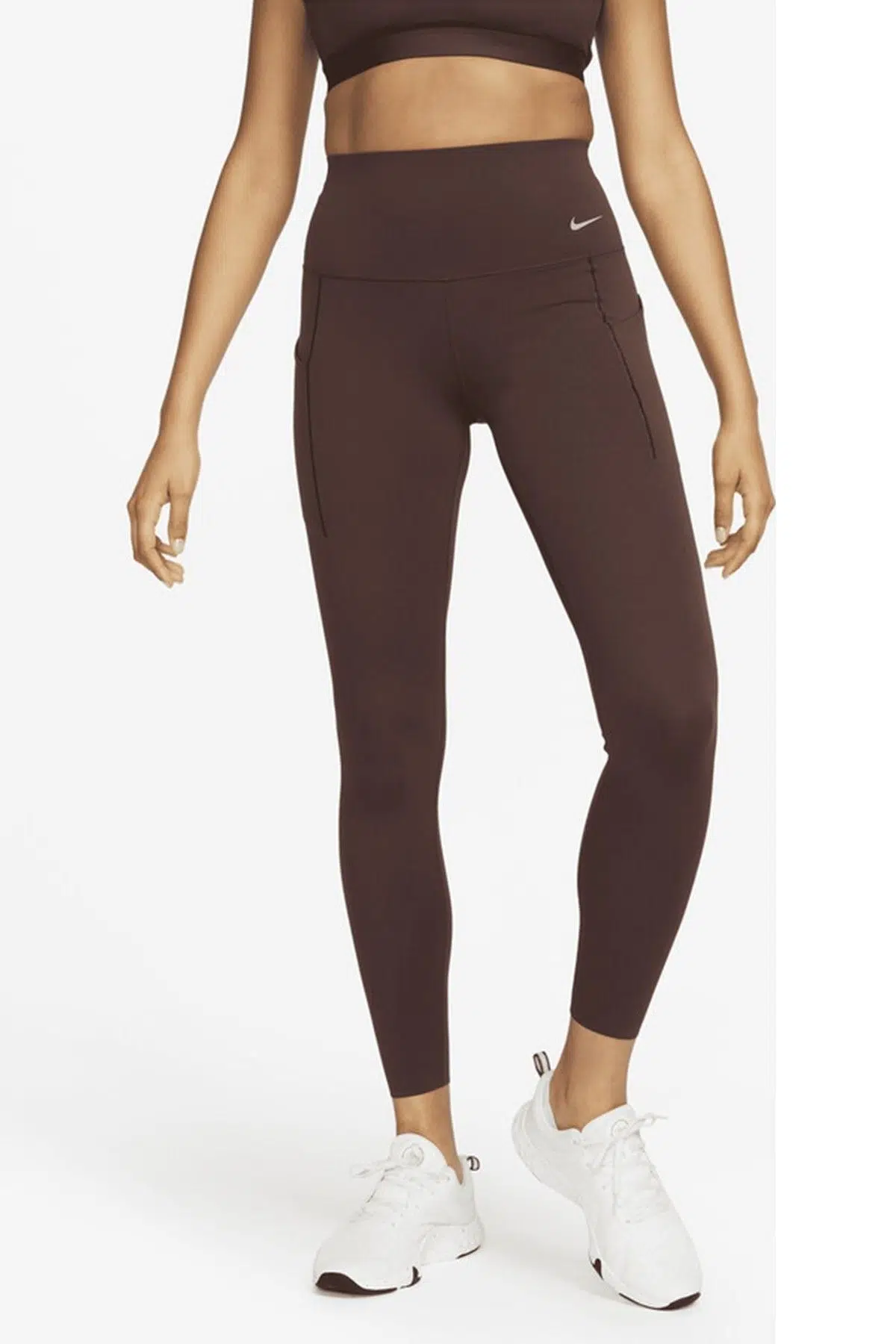 Nike Universa Medium Support High Rise Full Length Kadın Yüksek Bel 2 Cepli Toparlayıcı Tayt Koyu Kahve