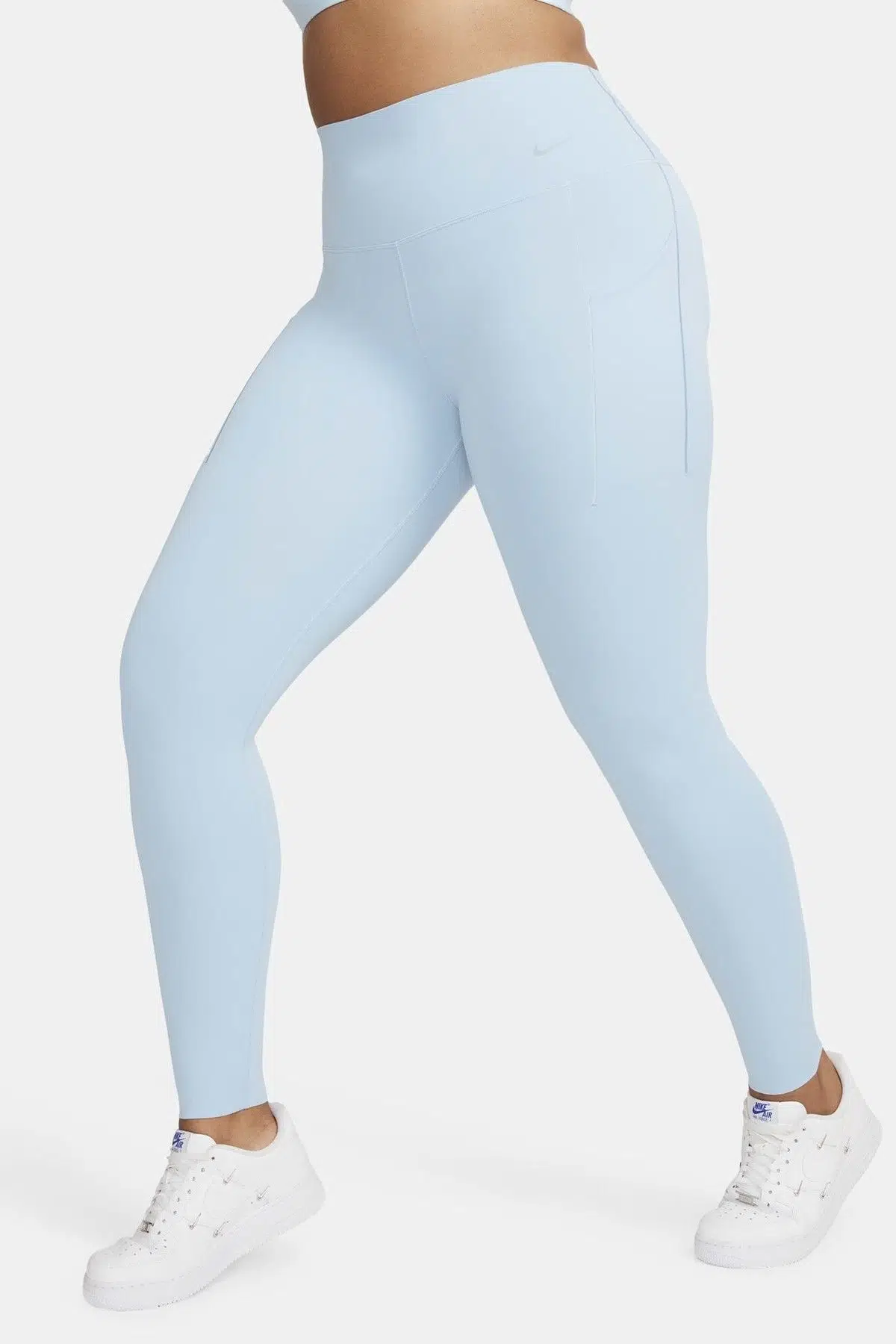 Nike Universa Medium Support High Rise Full Length Kadın Yüksek Bel 2 Cepli Toparlayıcı Tayt Açık Mavi