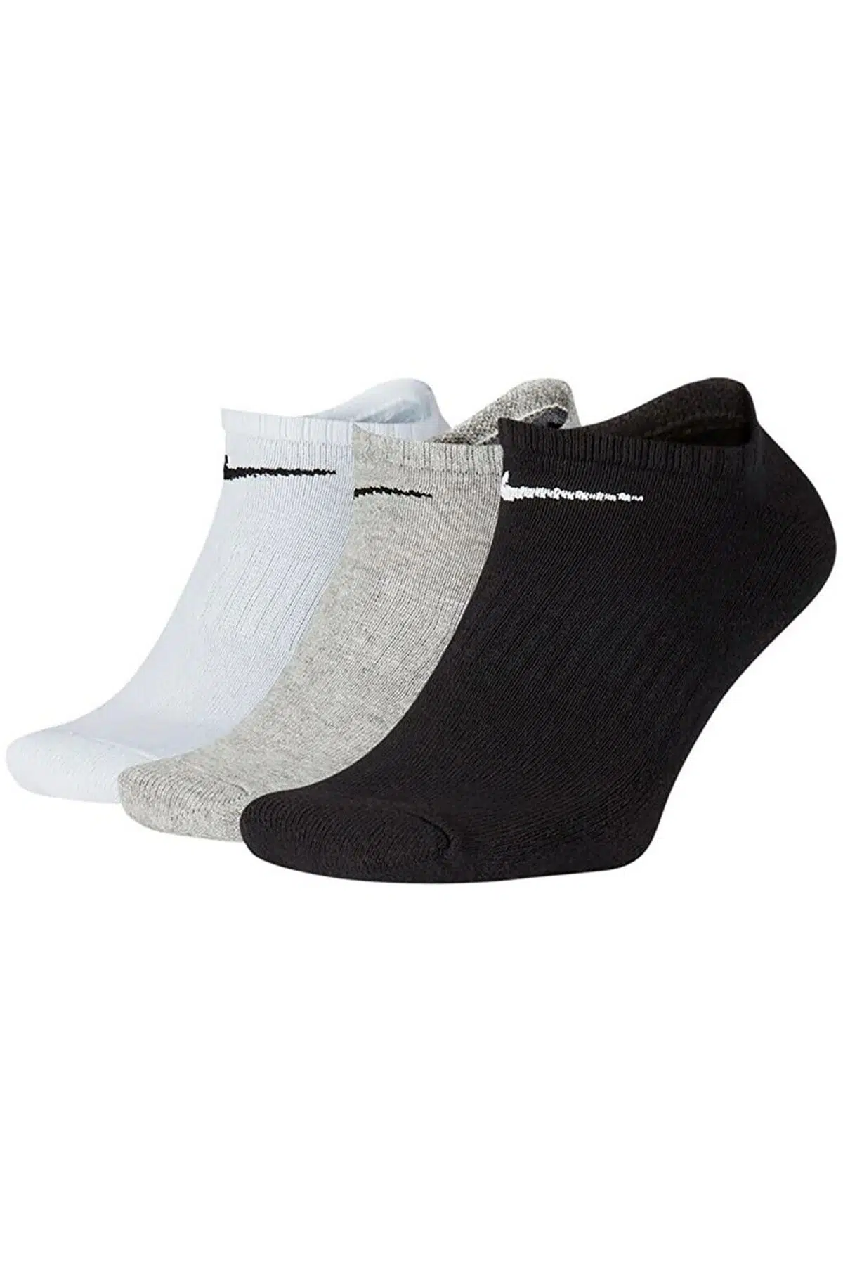 Nike Everyday Dri Fit No Show Cotton Cushioned Unisex Sock 3 lü Soket Çorap Beyaz Gir Siyah