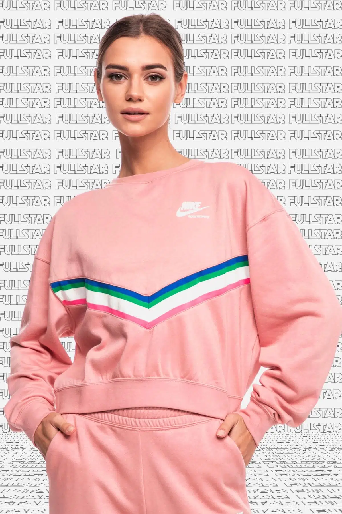 Nike Heritage Fleece Loose Fit Crew Sweatshirt Bol Kesim Kısa Sweatshirt Pembe