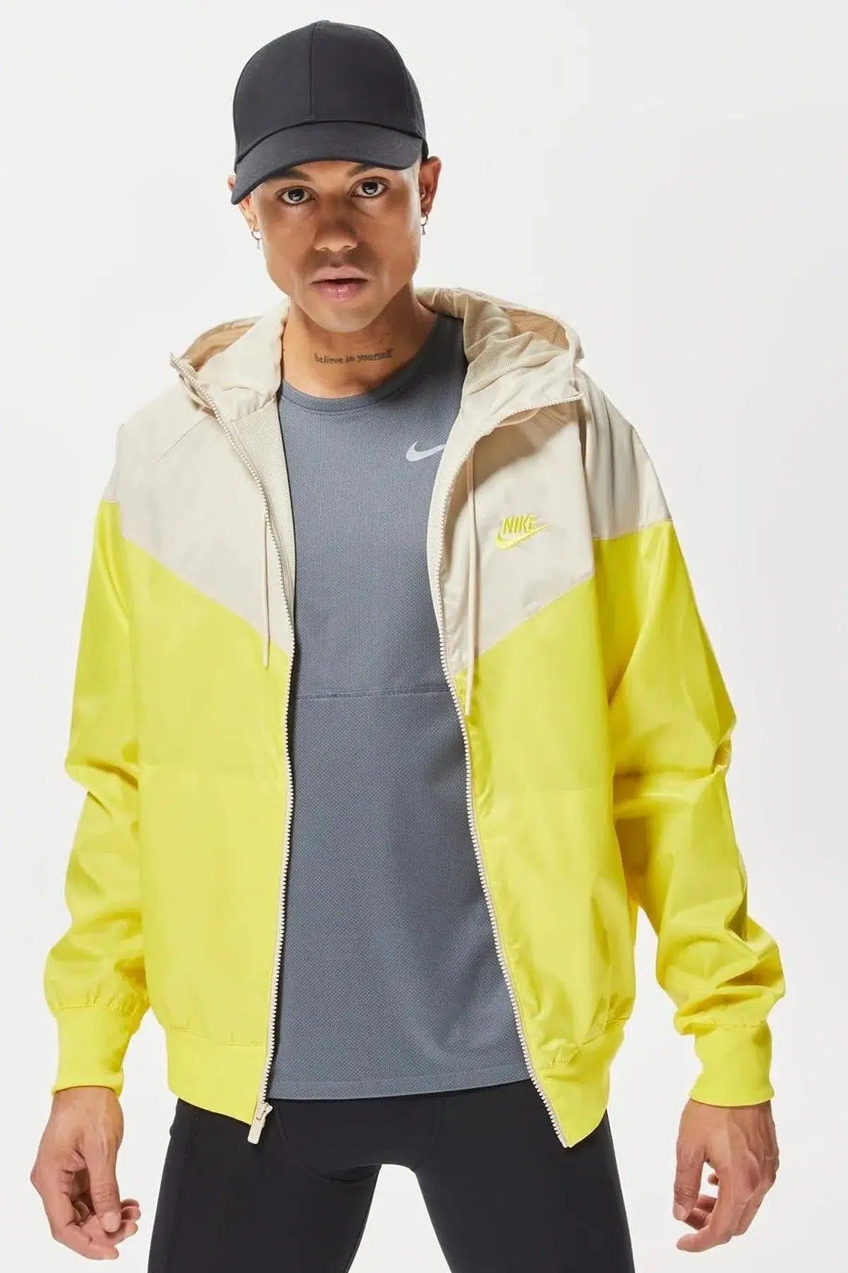 Nike Windrunner Full Zip Jacket Kapüşonlu Erkek Ceket Rüzgarlık Sarı Krem
