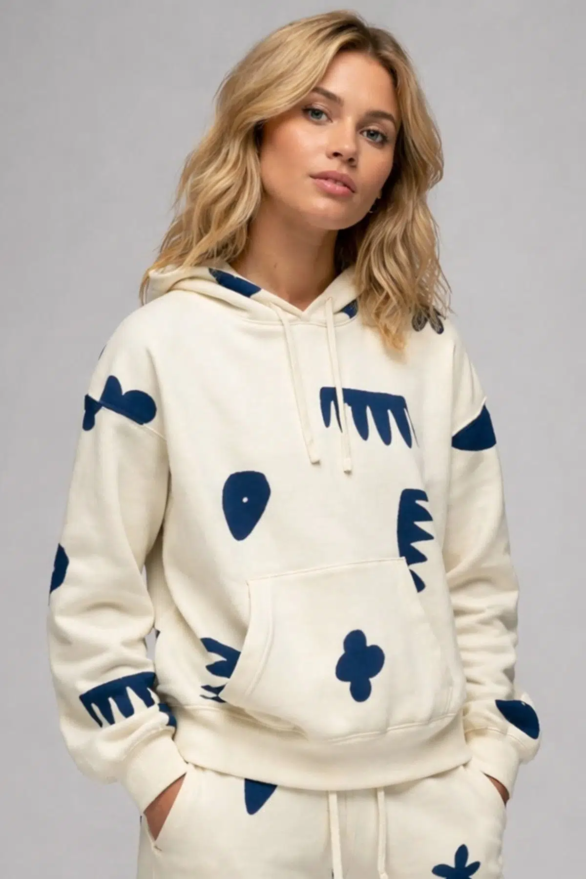 Nike Women's Jordan Artist Series Loose Fit Hoodie Kadın Büyük Beden Kapüşonlu Sweatshirt Beyaz Mavi