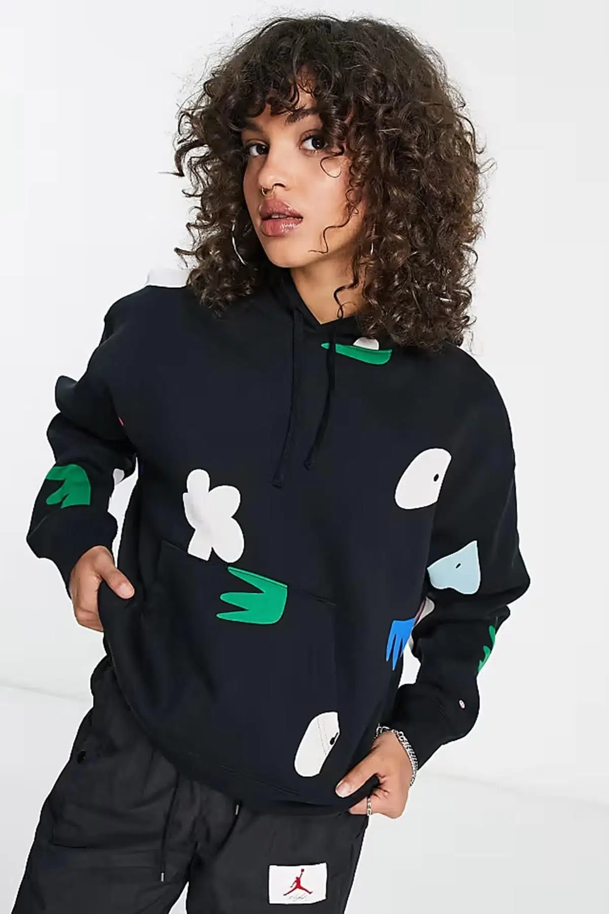 Nike Women's Jordan Artist Series Loose Fit Flight Fleece Hoodie Kadın Büyük Beden Kapüşonlu Sweatshirt Siyah Renkli