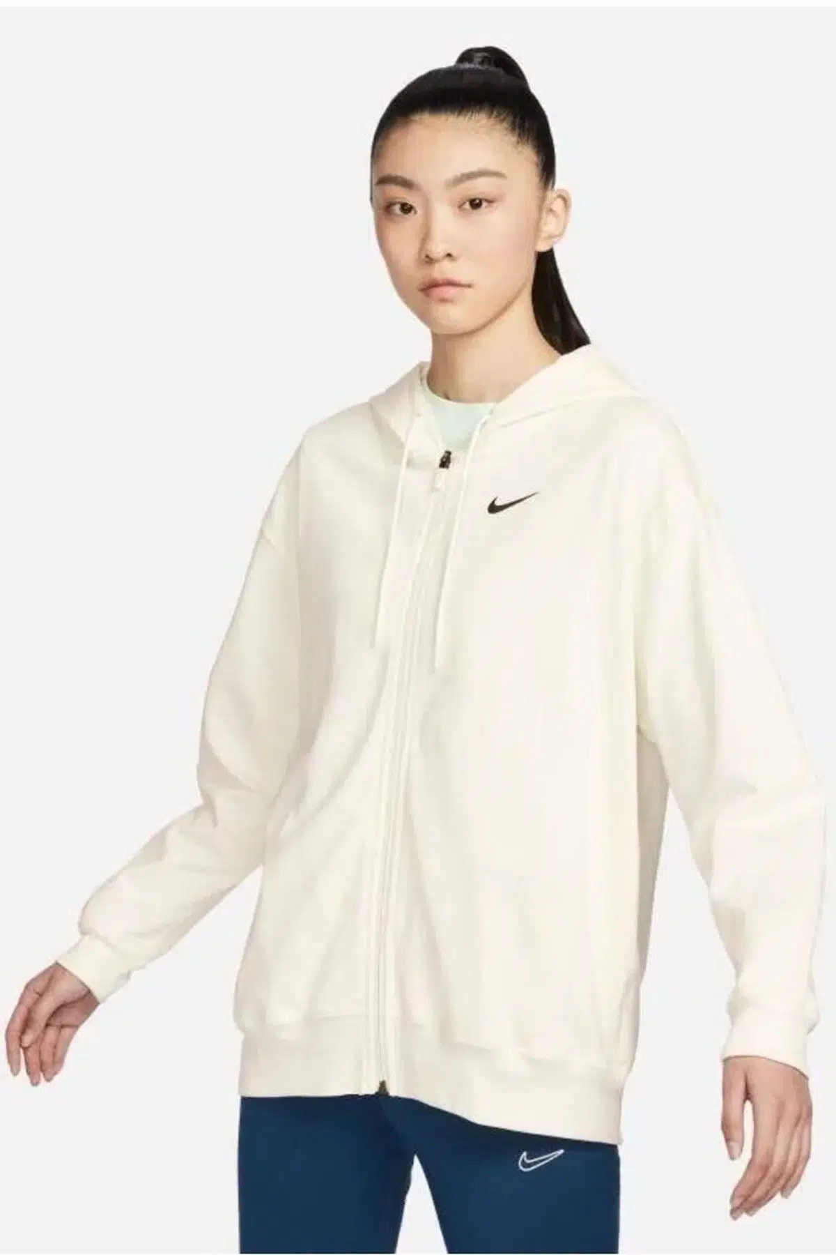 Nike Women's Oversized Full-Zip Hoodie Kadın Bol Kesim Sweatshirt Beyaz