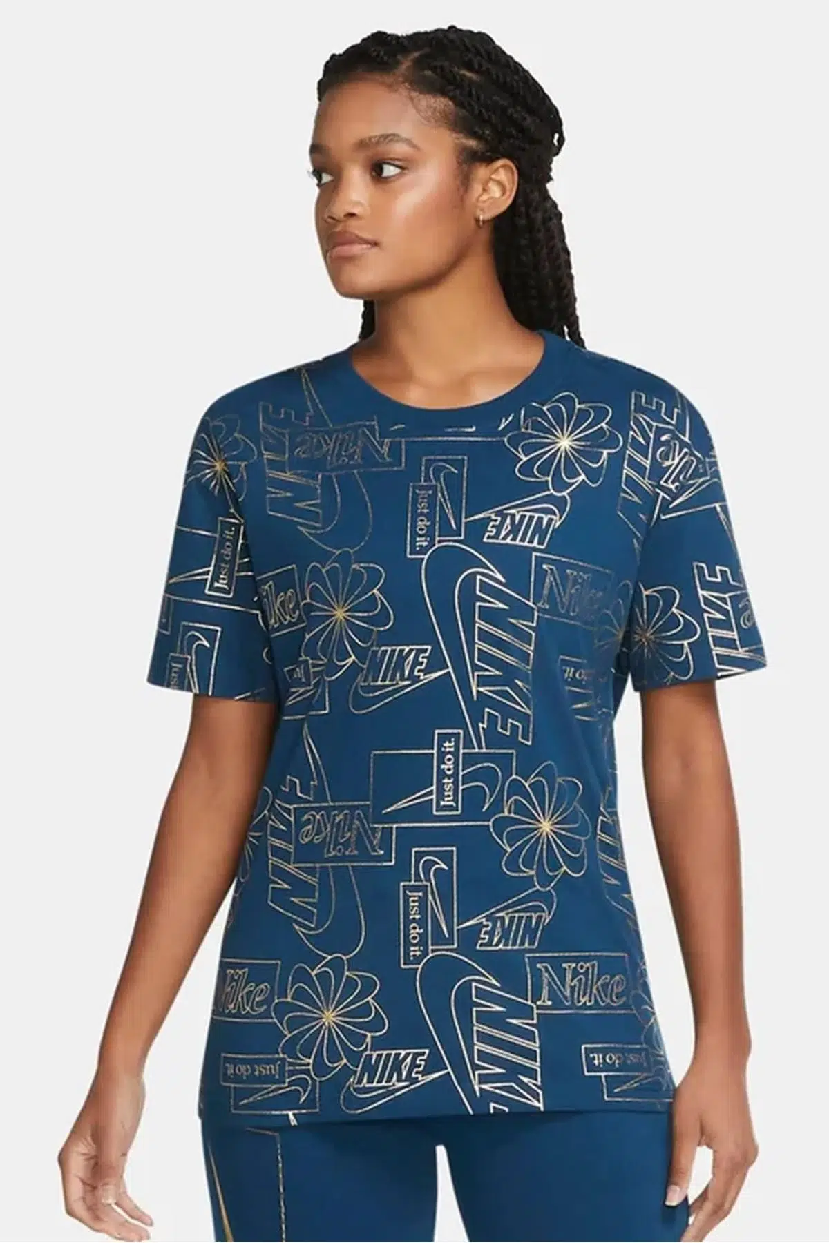 Nike Sportswear Logo Printing Kadın Tişört Mavi