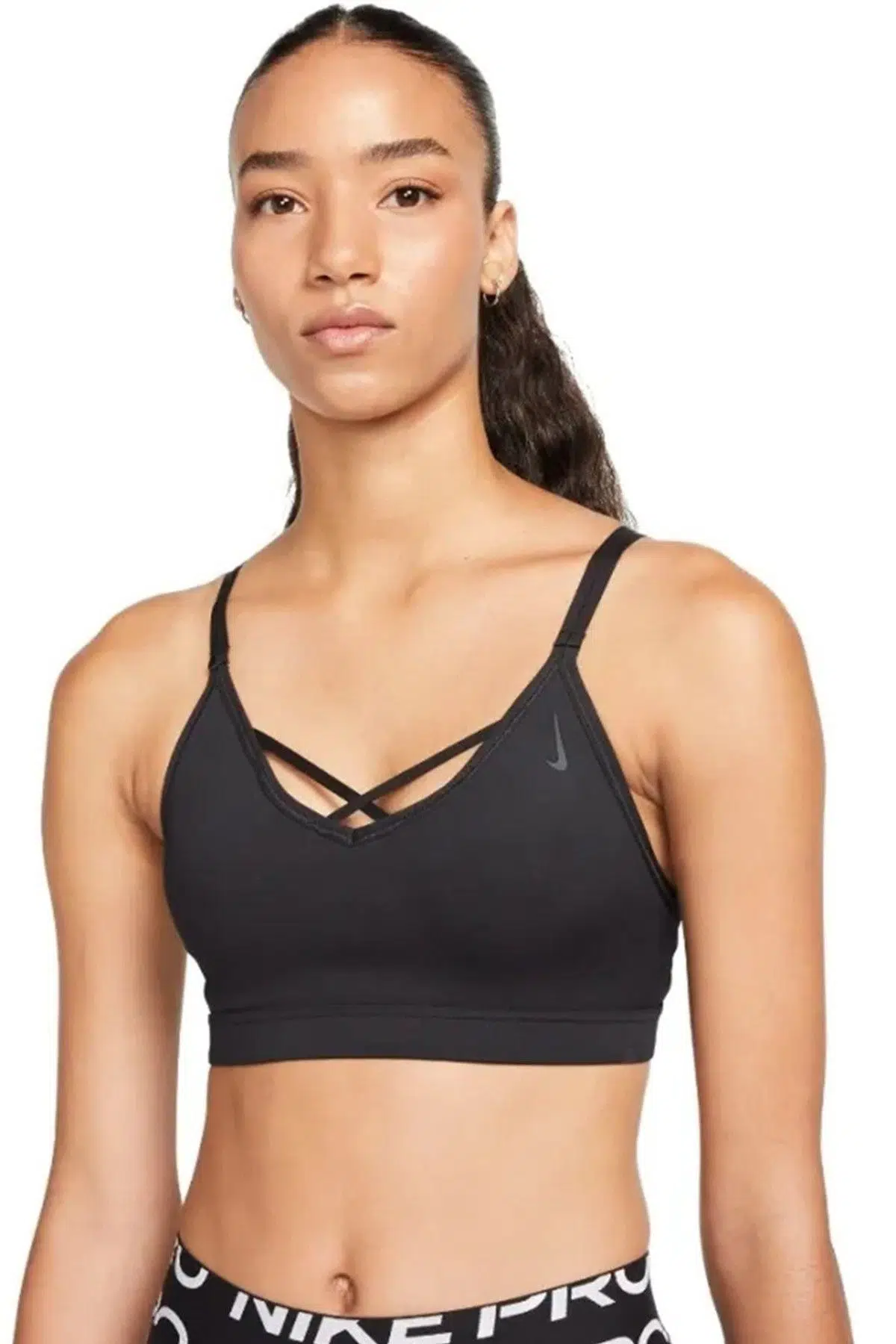 Nike Yoga Dri-Fit Indy Womens Light-Support Padded Strappy Sports Bra Hafif Destekli Kadın Spor Bra Siyah 