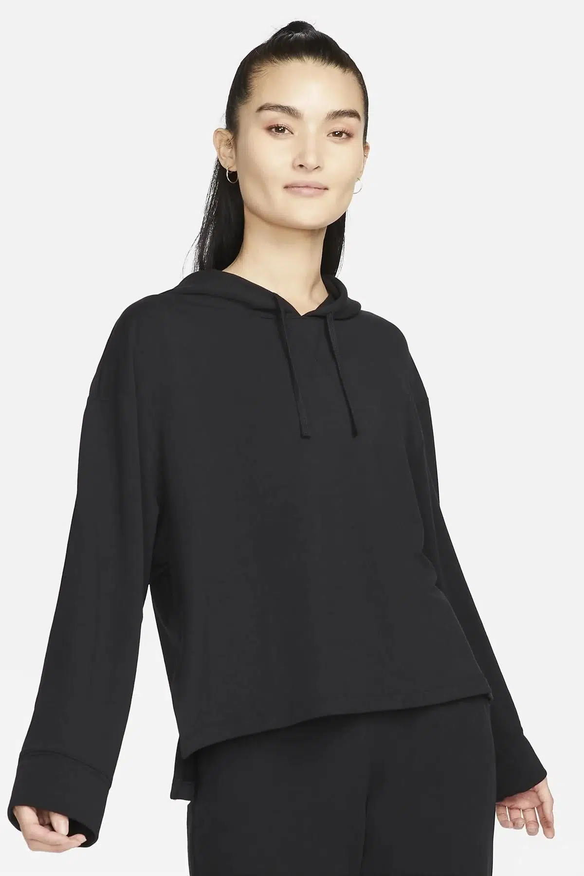 Nike Yoga Dri Fit Women's Fleece Hoodie Kadın Kapüşonlu Yumuşak Sweatshirt Siyah
