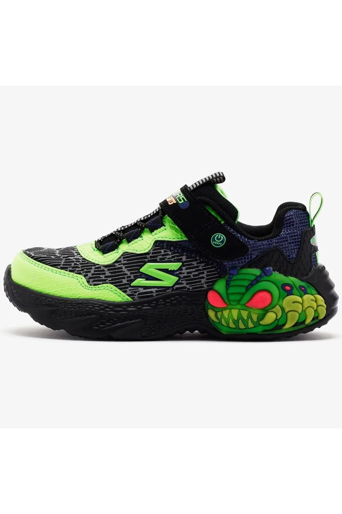 Skechers Creature Lights Kids Sneaker Lastik Bağcıklı Cırtlı Işıklı Yaratık Çocuk Ayakkabısı Siyah Yeşil