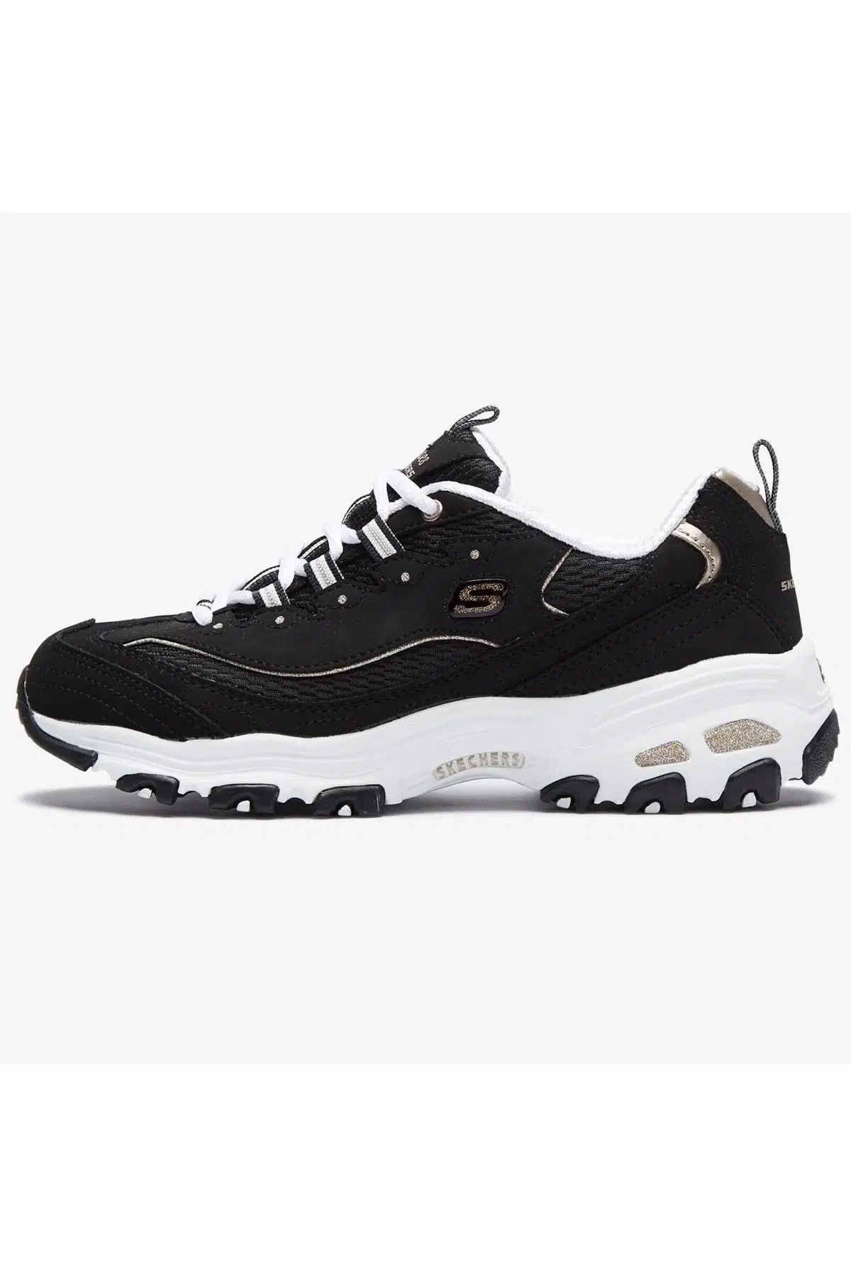 Skechers D'Lites Copper Divine Memory Foam Leather Womens Sneaker White Hakiki Deri Hafızalı Taban Kadın Günlük Spor Ayakkabı Siyah