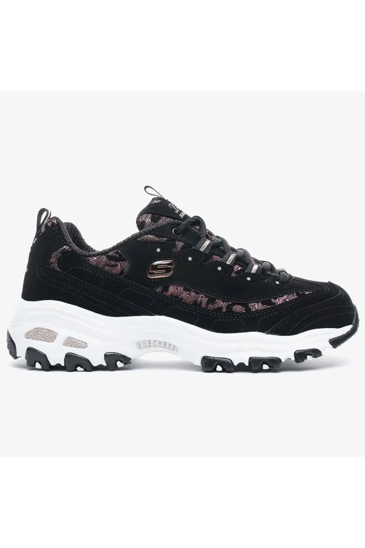 Skechers D'Lites Fancy Leopard Memory Foam Womens Leather Sneaker Black Hafızalı Taban Hakiki Deri Kadın Günlük Spor Ayakkabı Siyah
