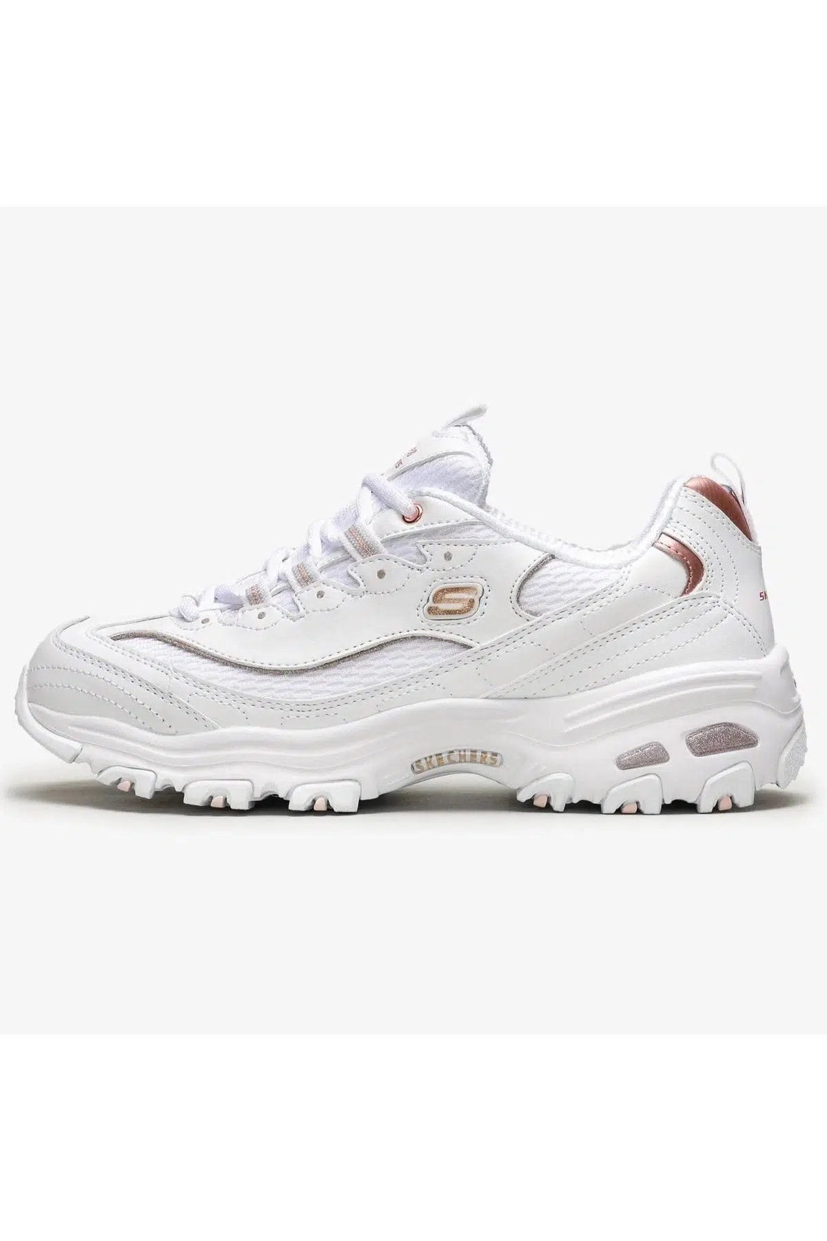Skechers D'Lites Copper Divine Memory Foam Leather Womens Sneaker White Hakiki Deri Hafızalı Taban Kadın Günlük Spor Ayakkabı Beyaz
