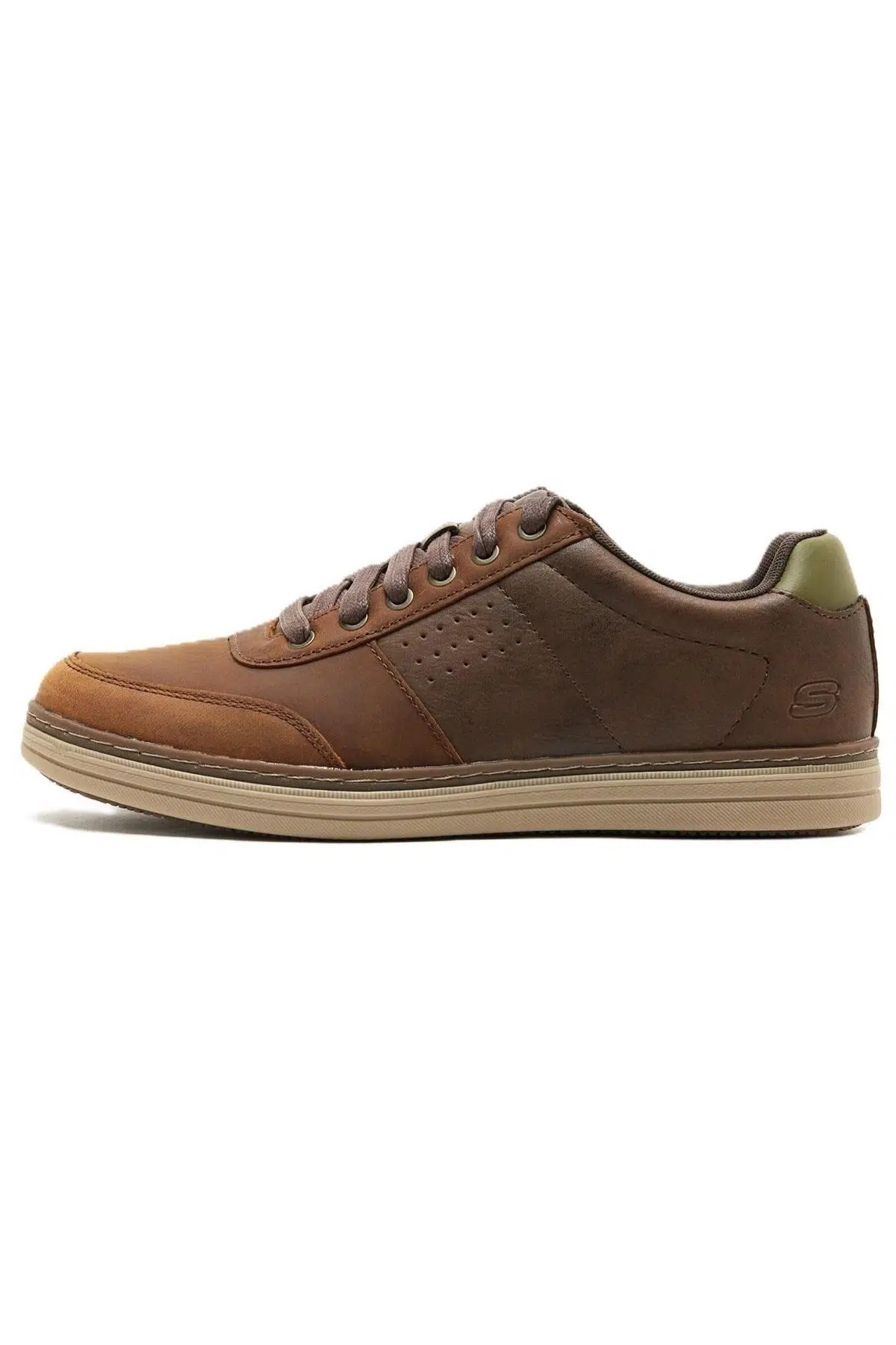 Skechers Heston-Avano Mens Memory Foam Leather Sneaker Hakiki Deri Hafızalı Taban Erkek Günlük Spor Ayakkabı Kahverengi 