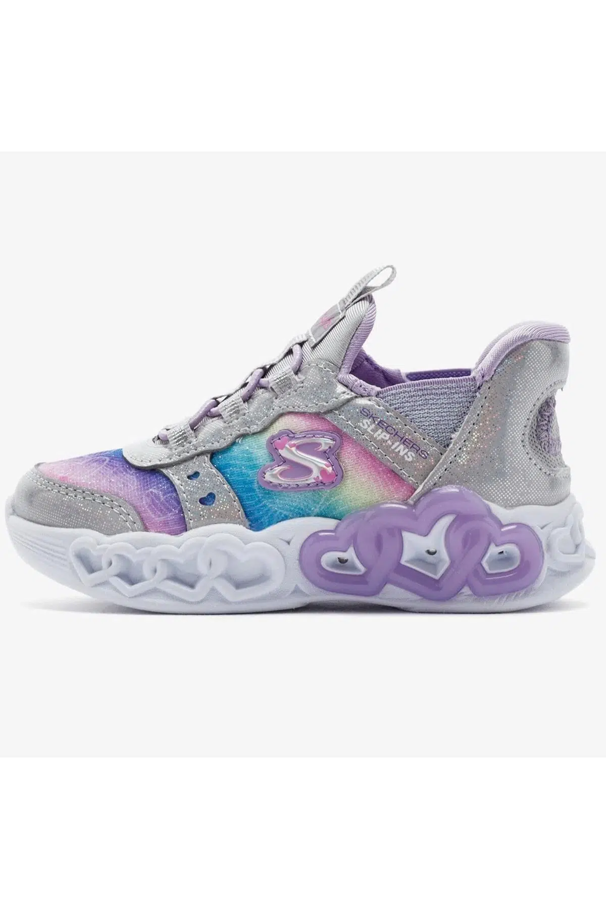 Skechers Infinite Heart Lights Eternal Shimmer Kids Sneaker Cırt Cırtlı Işıklı Çocuk Ayakkabısı Gri Pembe