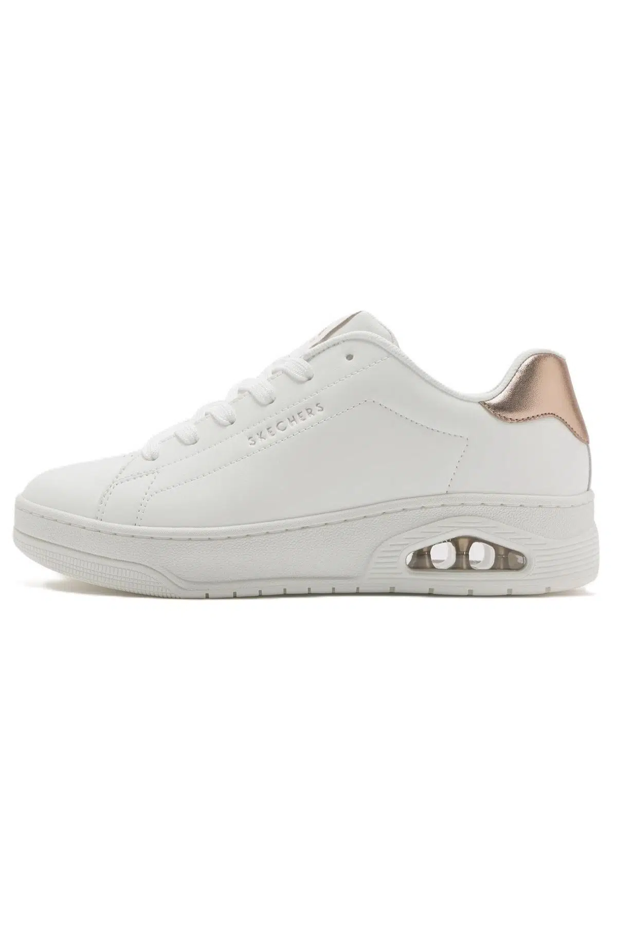 Skechers Uno Court-Courted Air Memory Foam Leather Womens Sneaker Hafızalı Taban Hakiki Deri Kadın Günlük Spor Ayakkabı Beyaz-Bakır